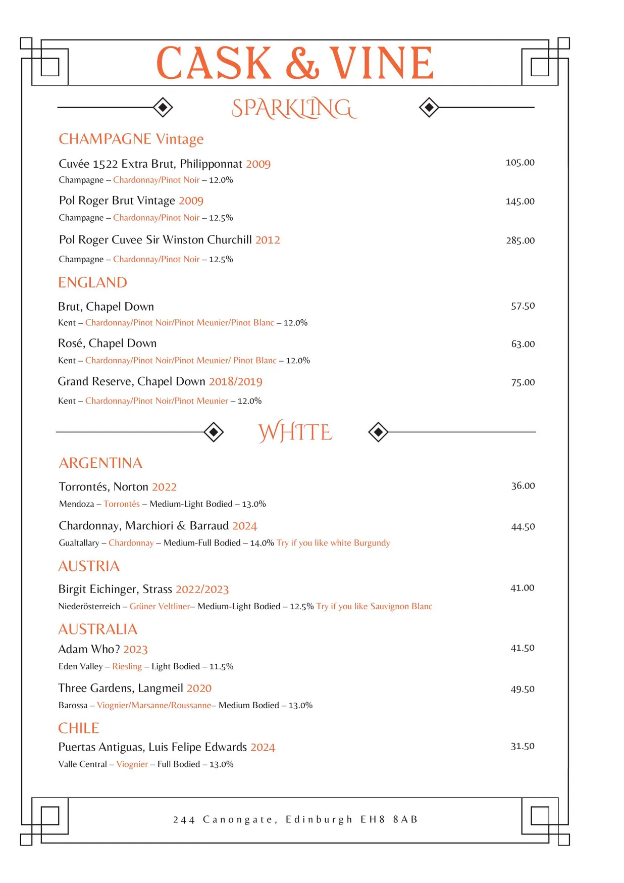 Cask & Vine menu, page 12