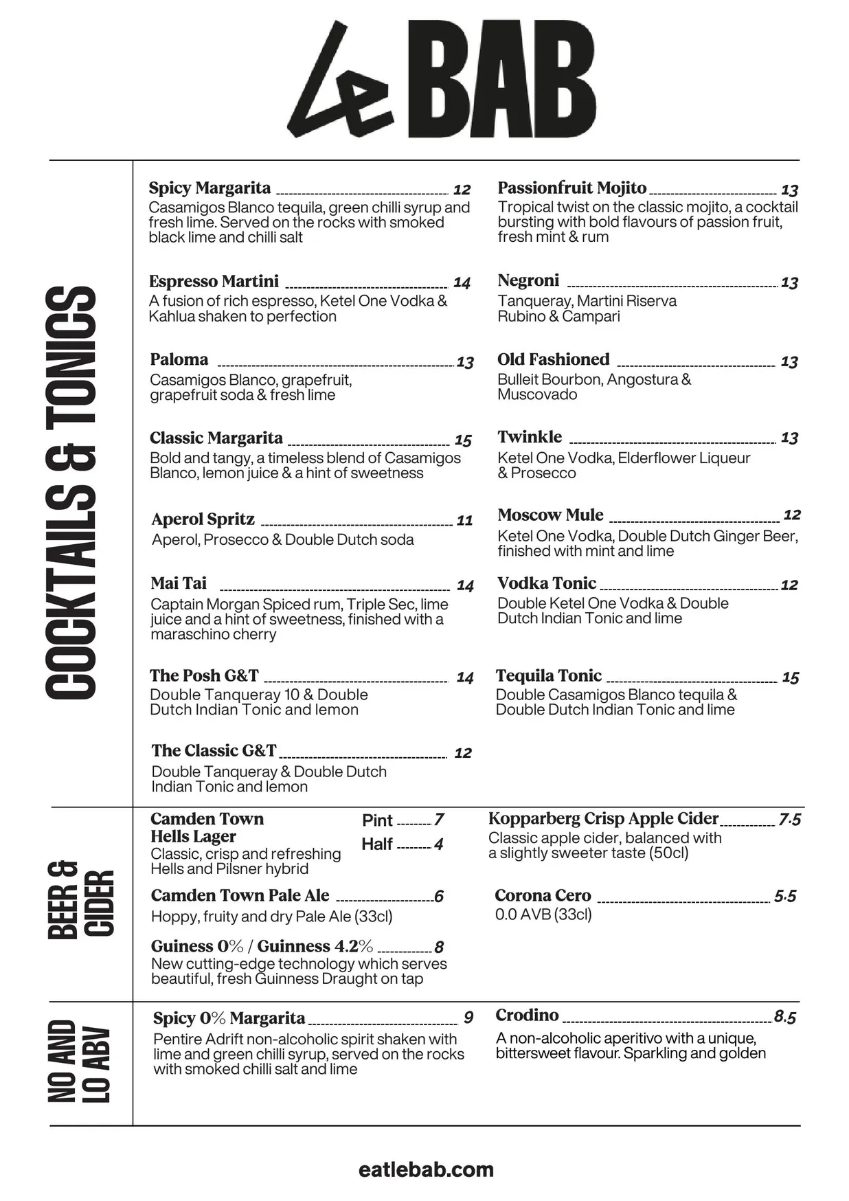 Le Bab Soho menu, page 2