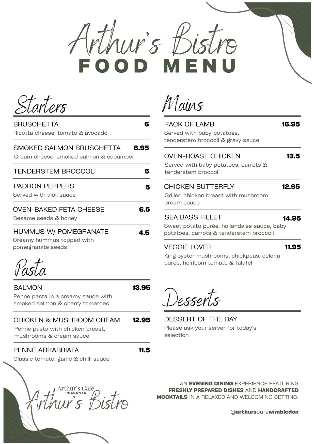 Arthur's Cafe and Bistro menu, page 3