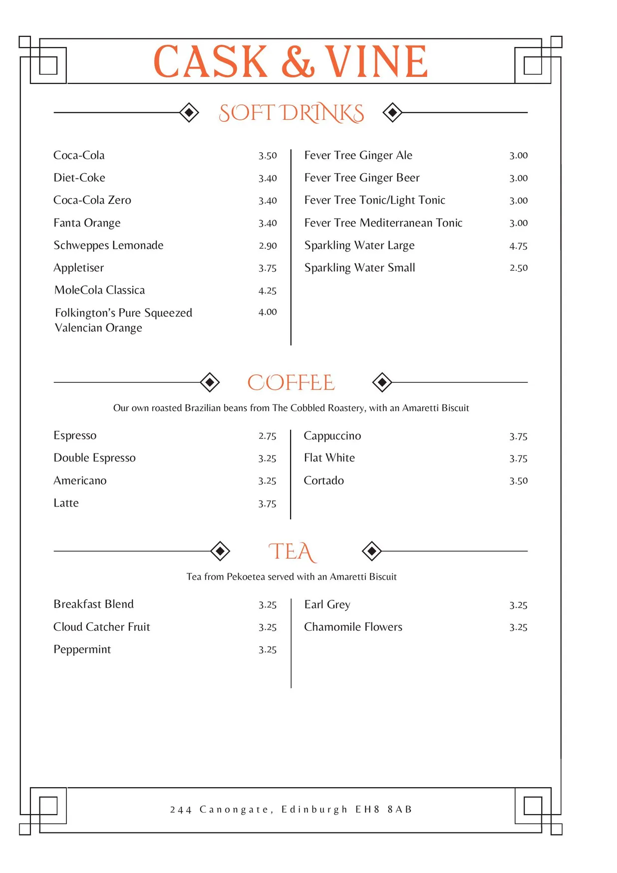 Cask & Vine menu, page 26