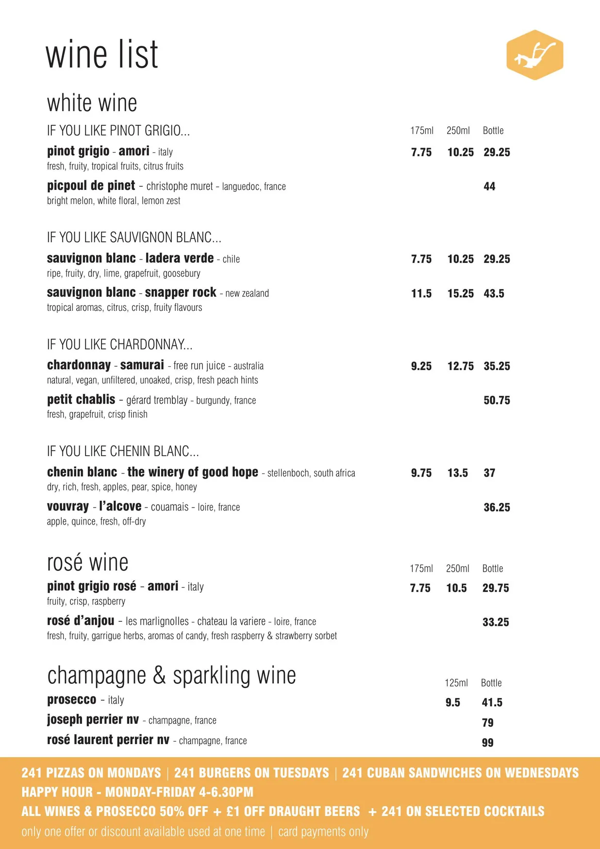 The Plough menu, page 11