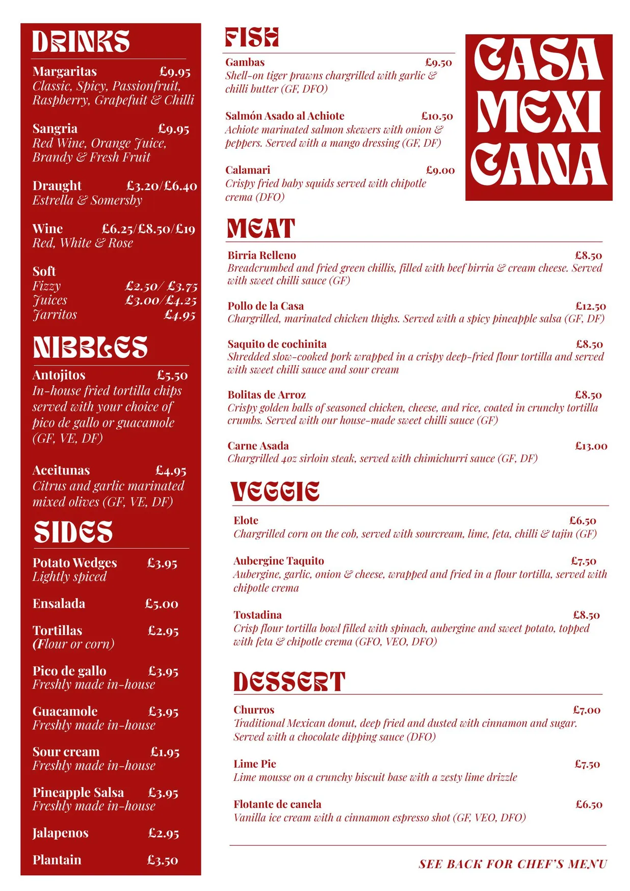 Casa Mexicana menu, page 1