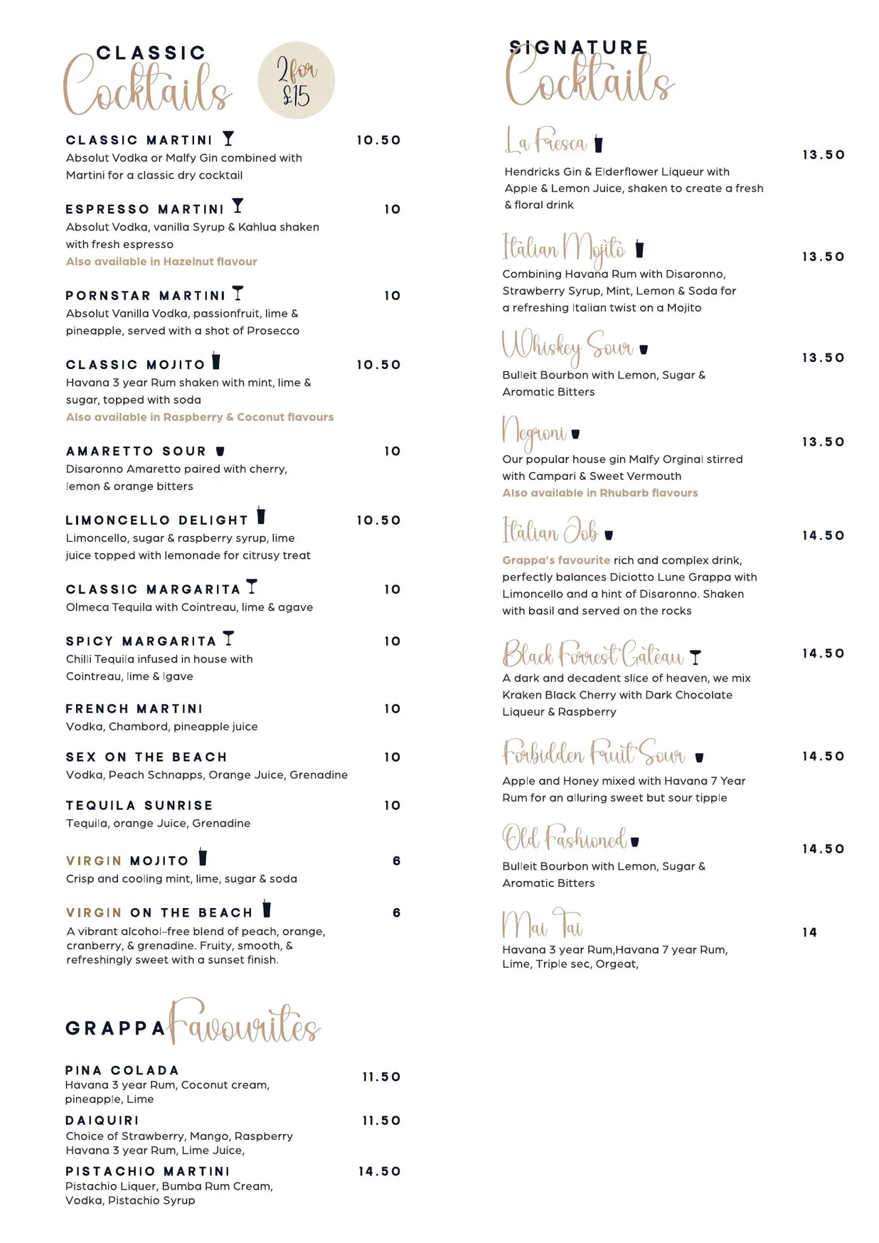 Grappa menu, page 17