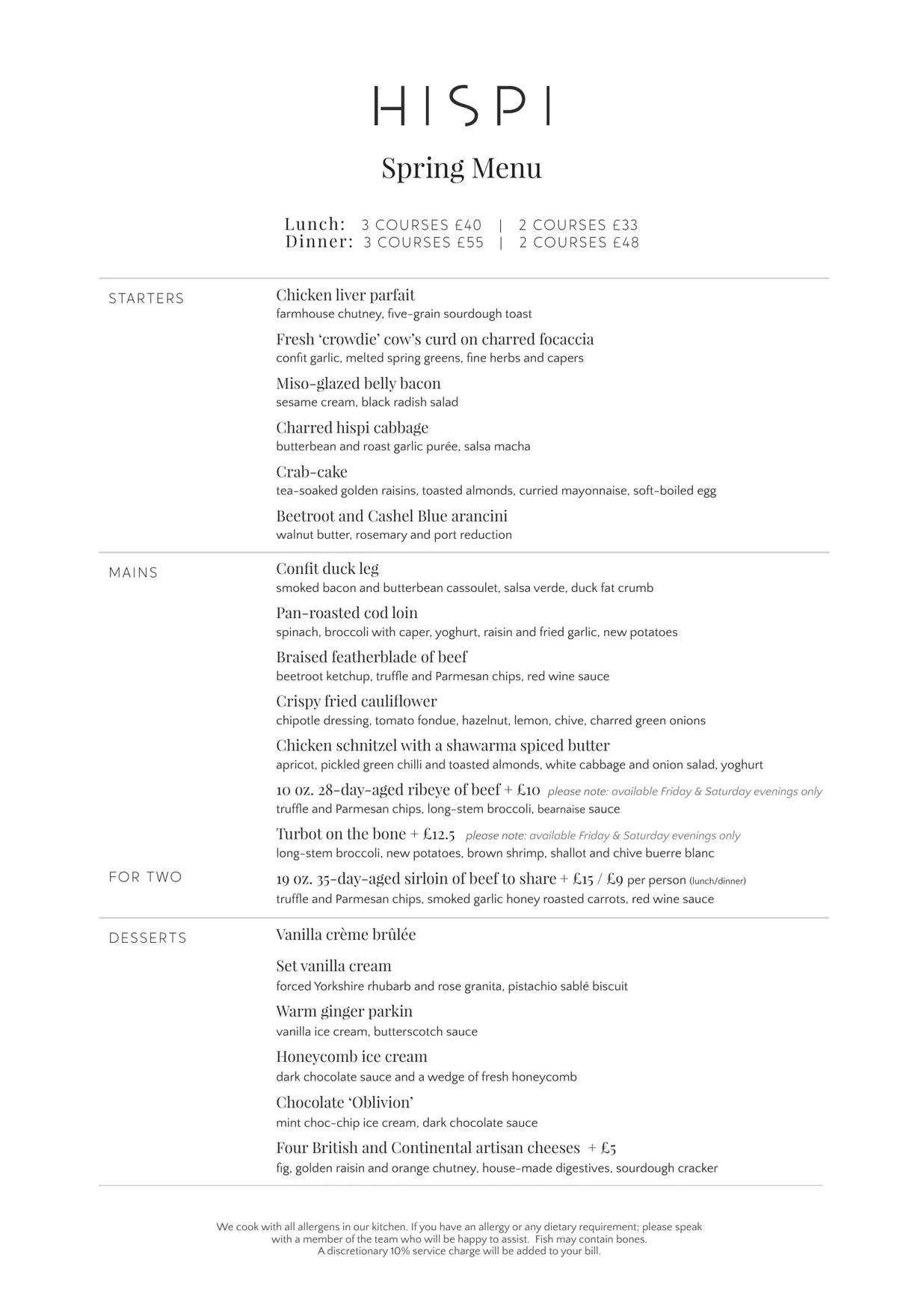 Hispi menu, page 1