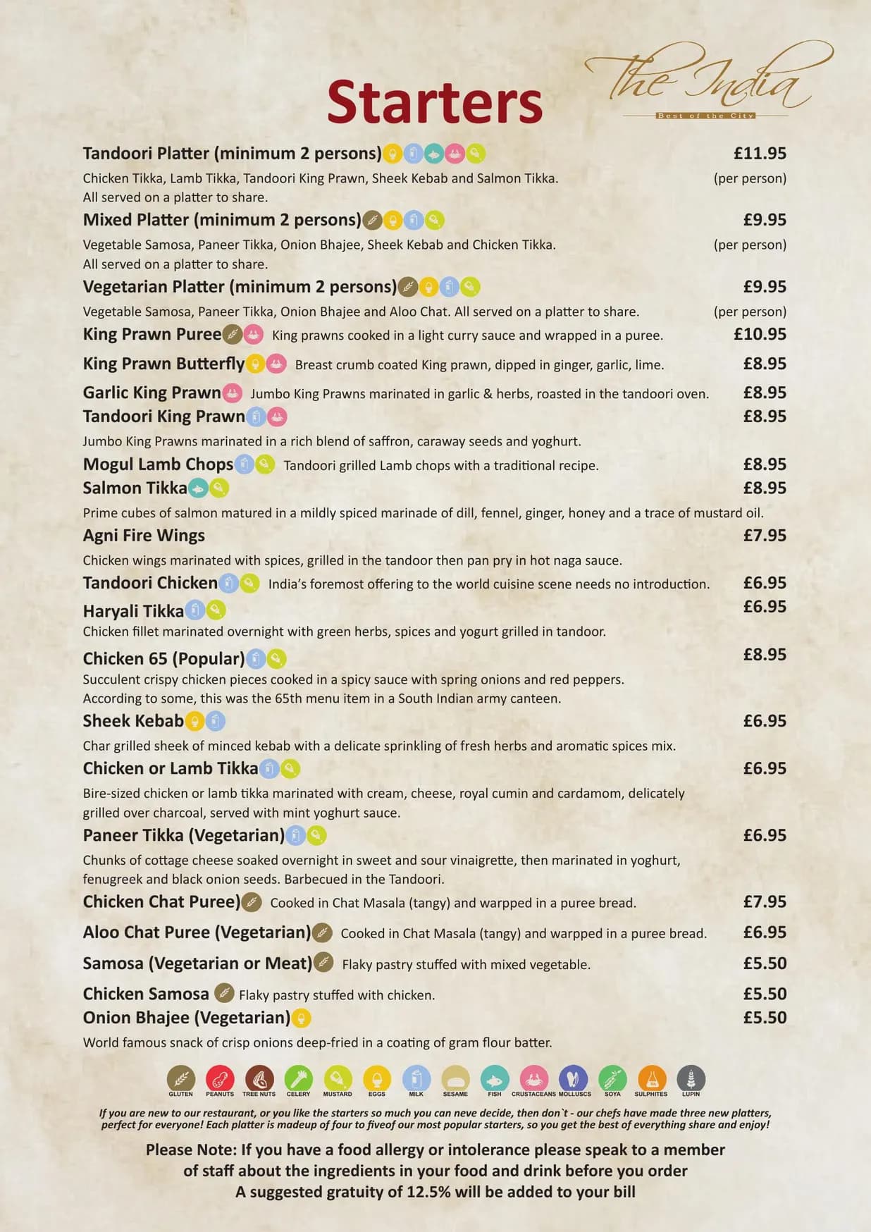 The India Leicester Square menu, page 7