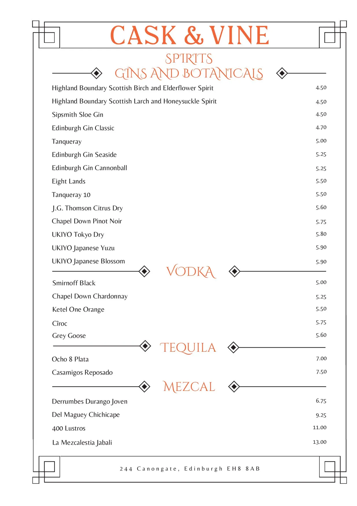 Cask & Vine menu, page 23