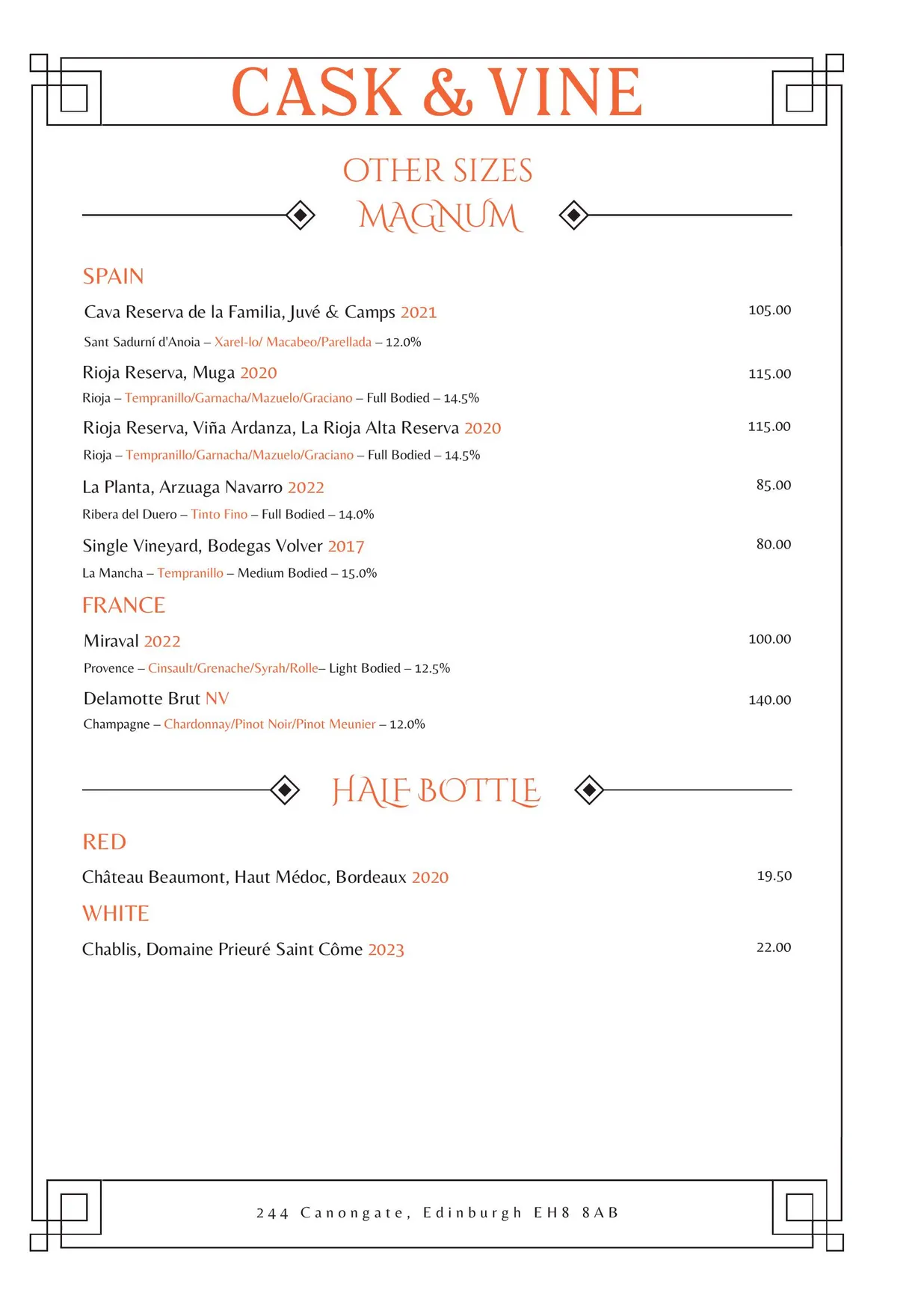 Cask & Vine menu, page 20