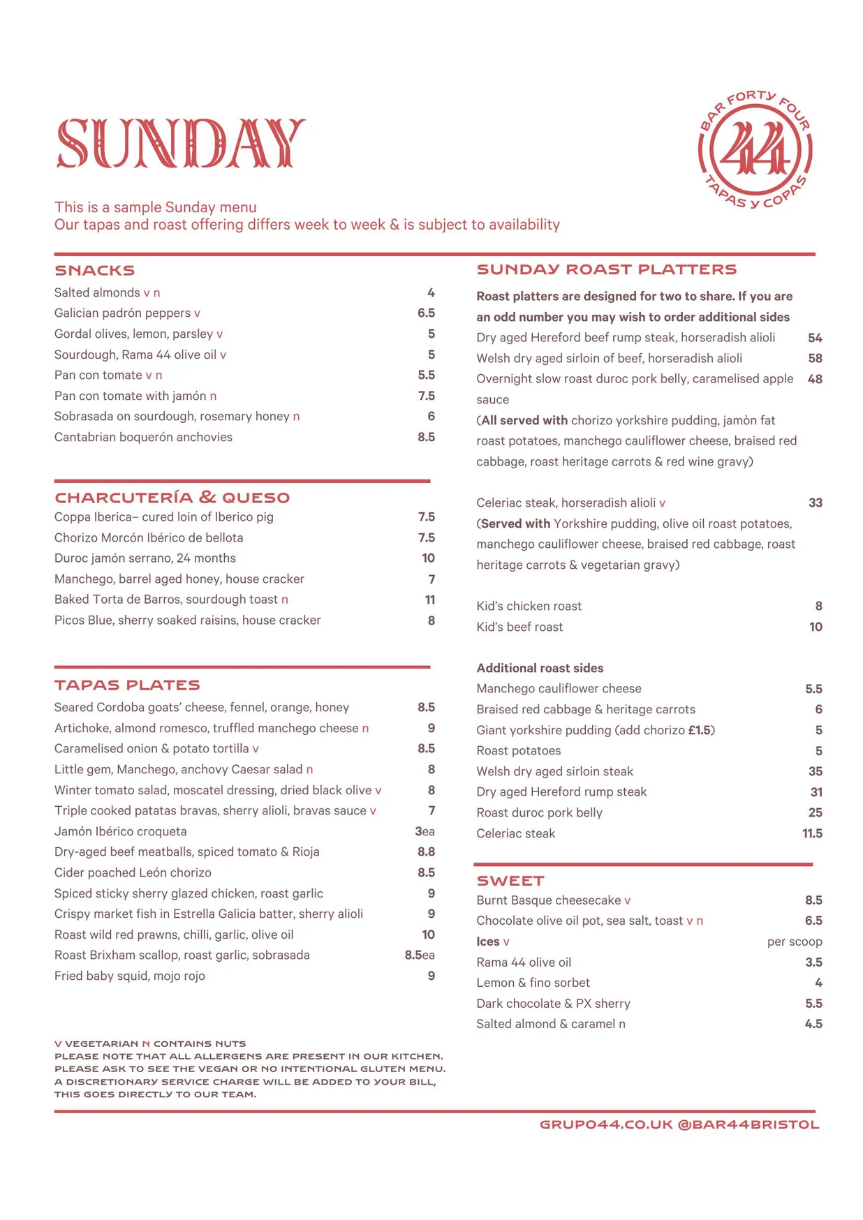 Bar 44 menu, page 3