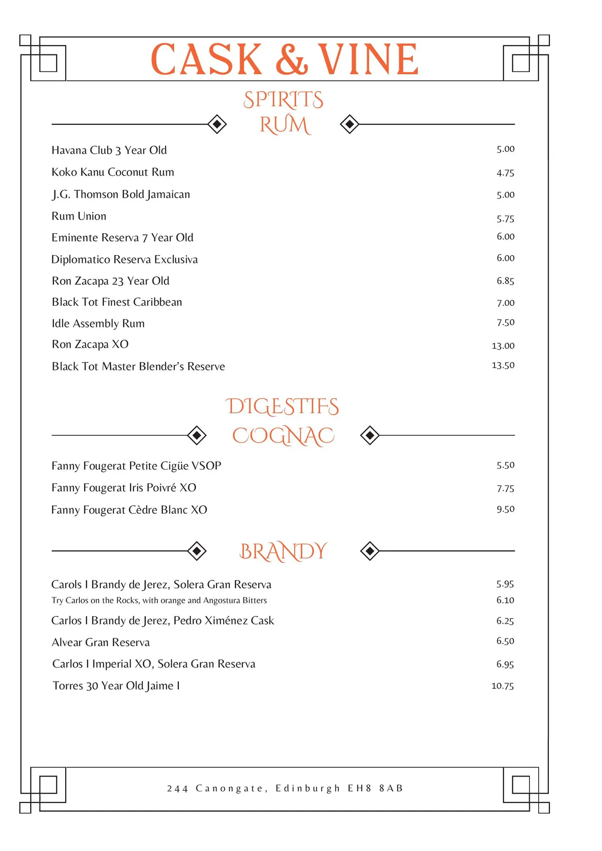 Cask & Vine menu, page 24