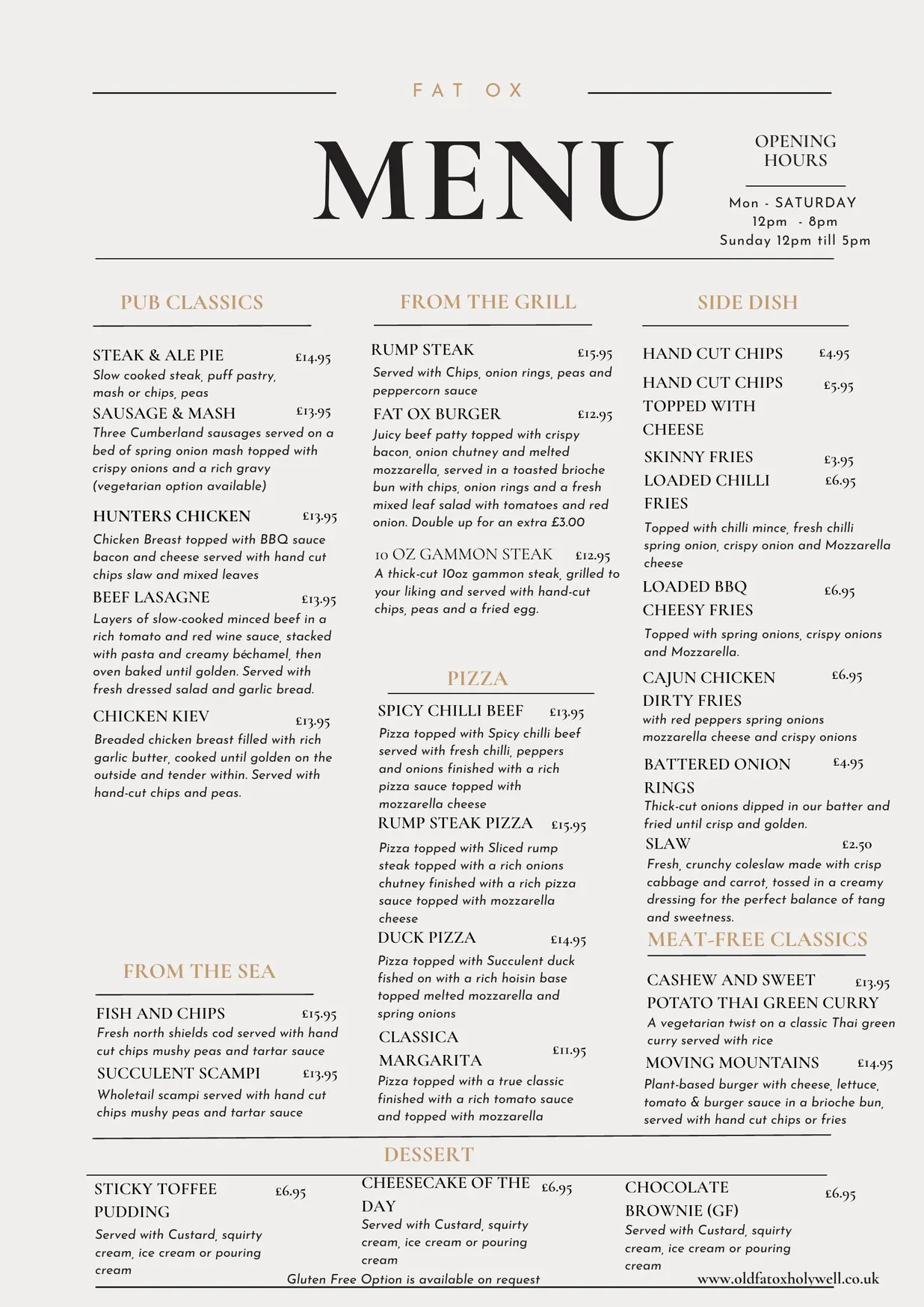 The Fat Ox menu, page 1