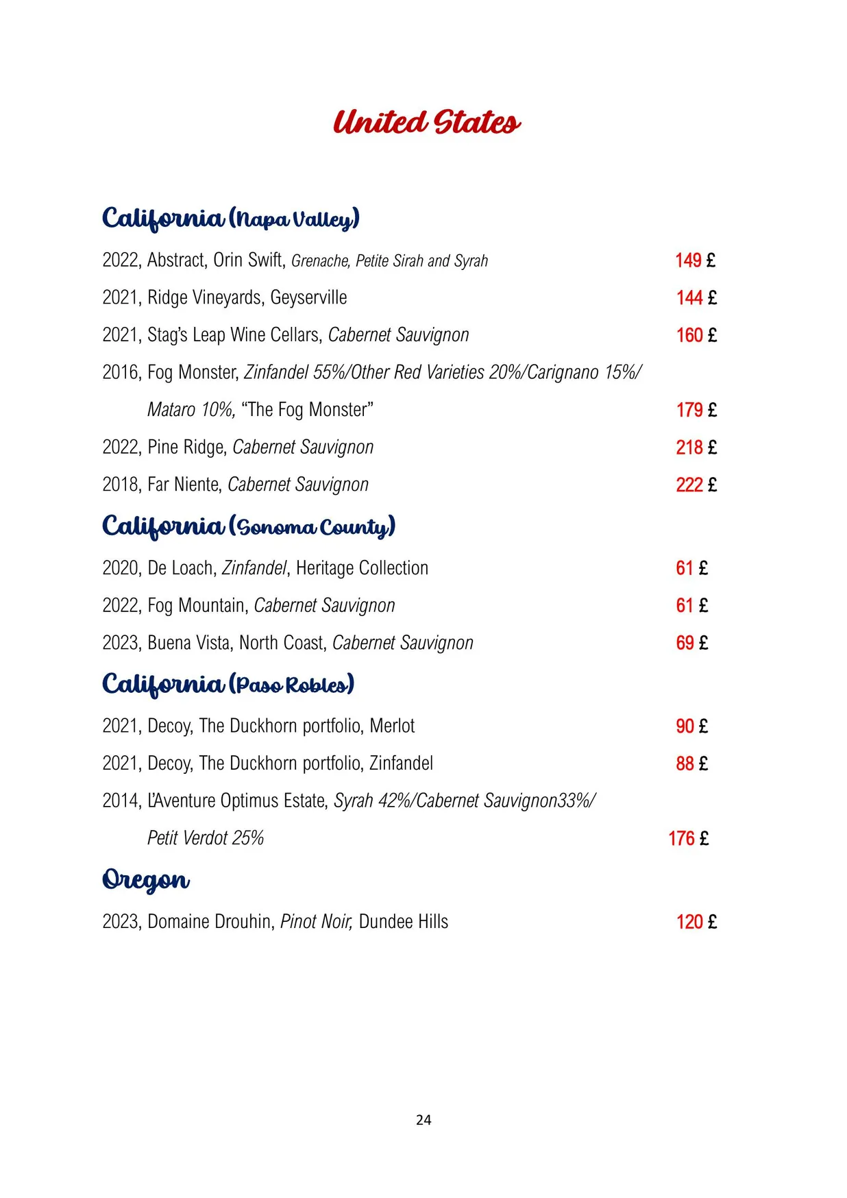 Traders Wine Bar menu, page 25