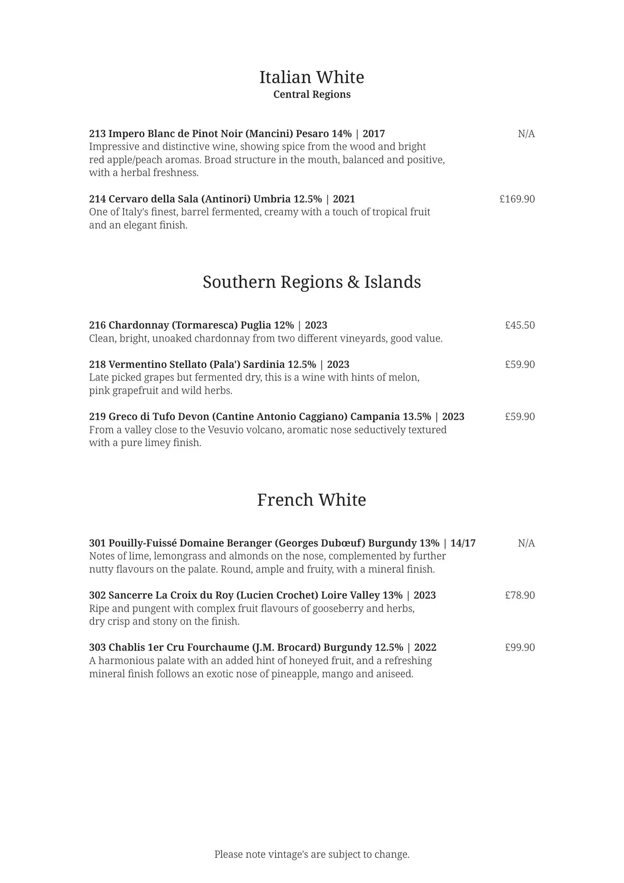 Giorgio menu, page 9