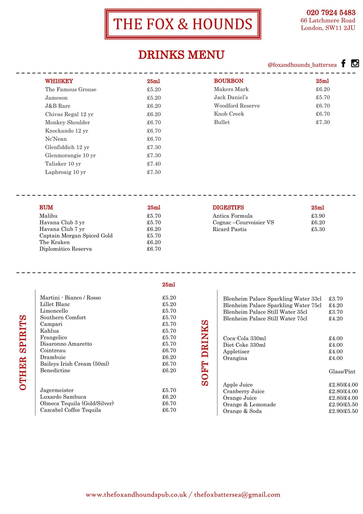 The Fox & Hounds menu, page 5