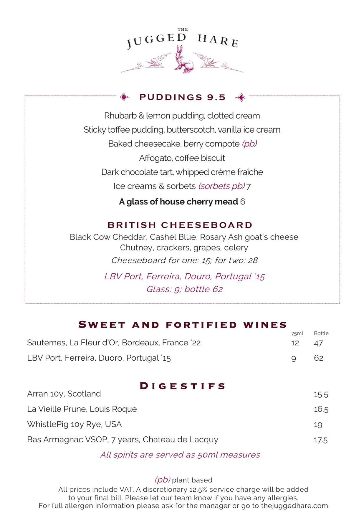 The Jugged Hare menu, page 7