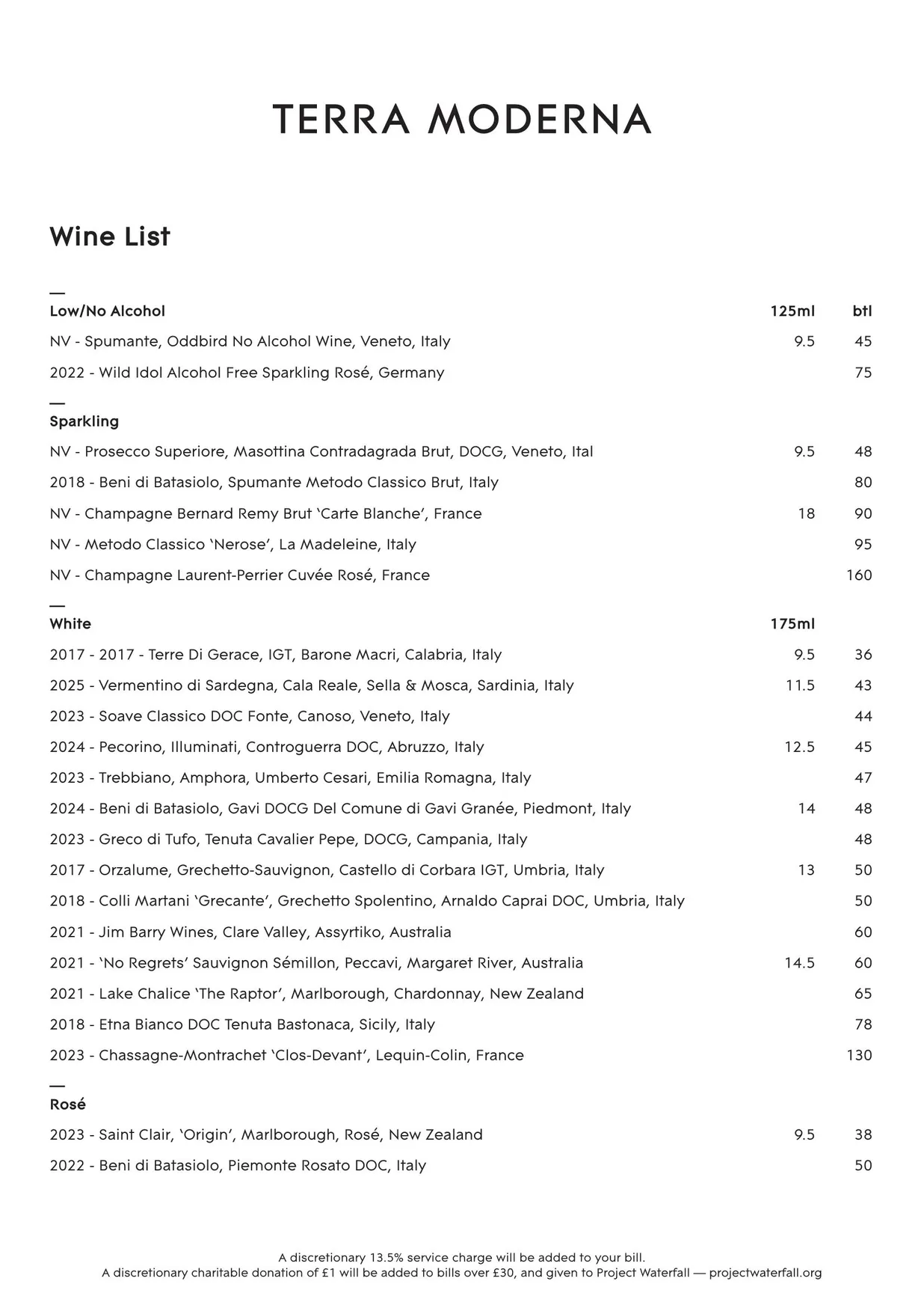 Terra Moderna menu, page 2