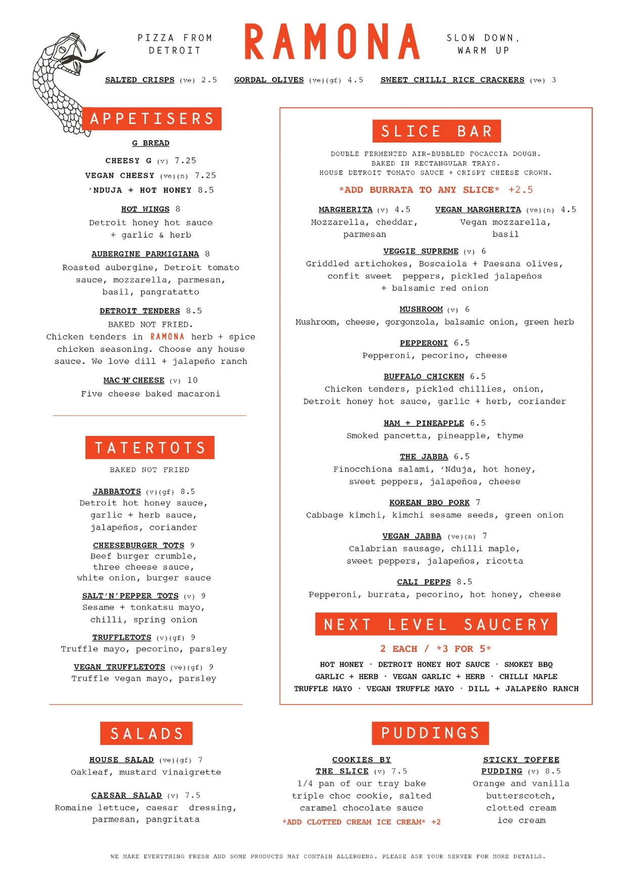 Ramona menu, page 1