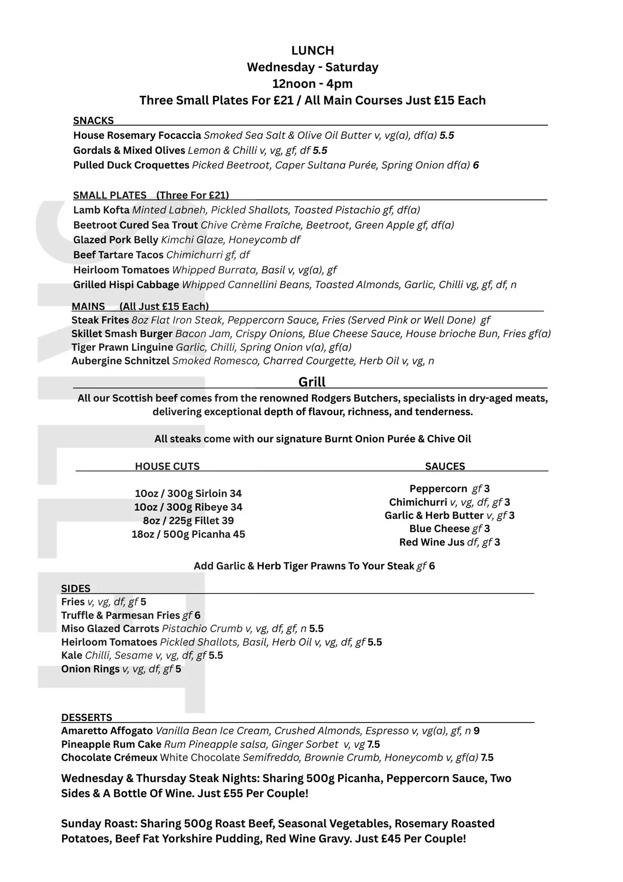 The Skillet menu, page 1