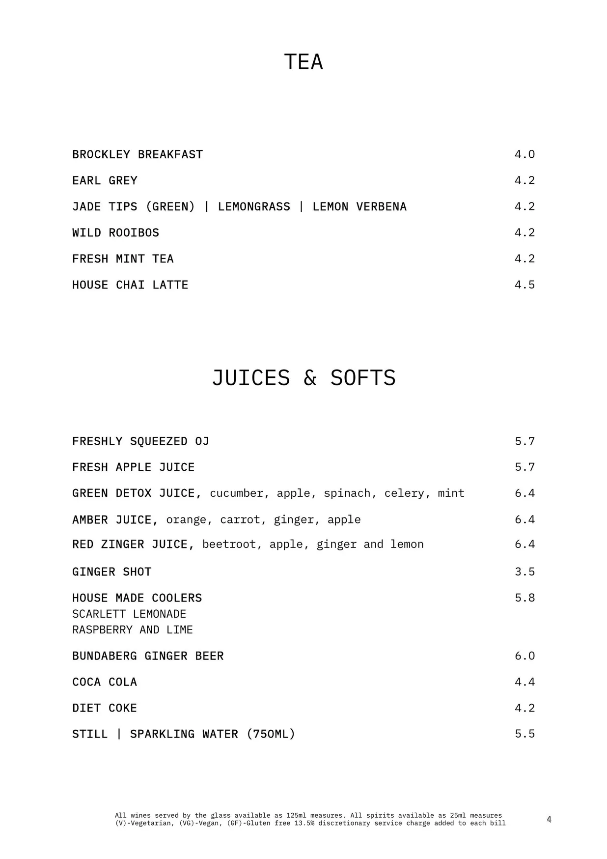 Margot Green menu, page 5