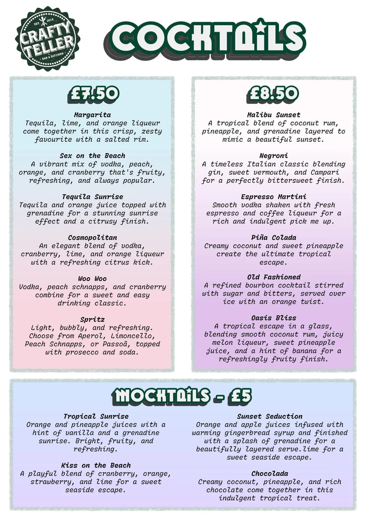 Crafty Teller menu, page 3