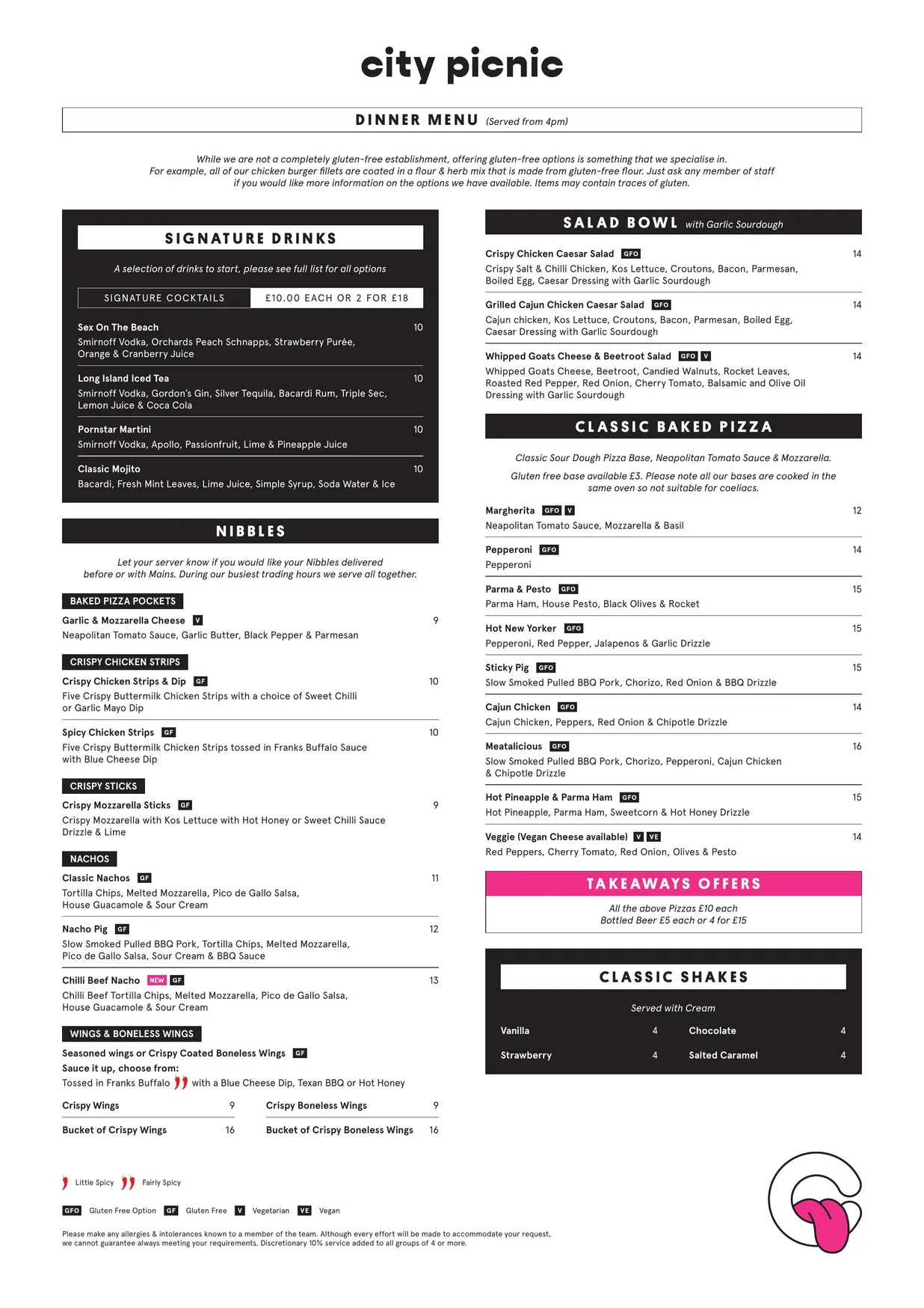 City Picnic menu, page 1