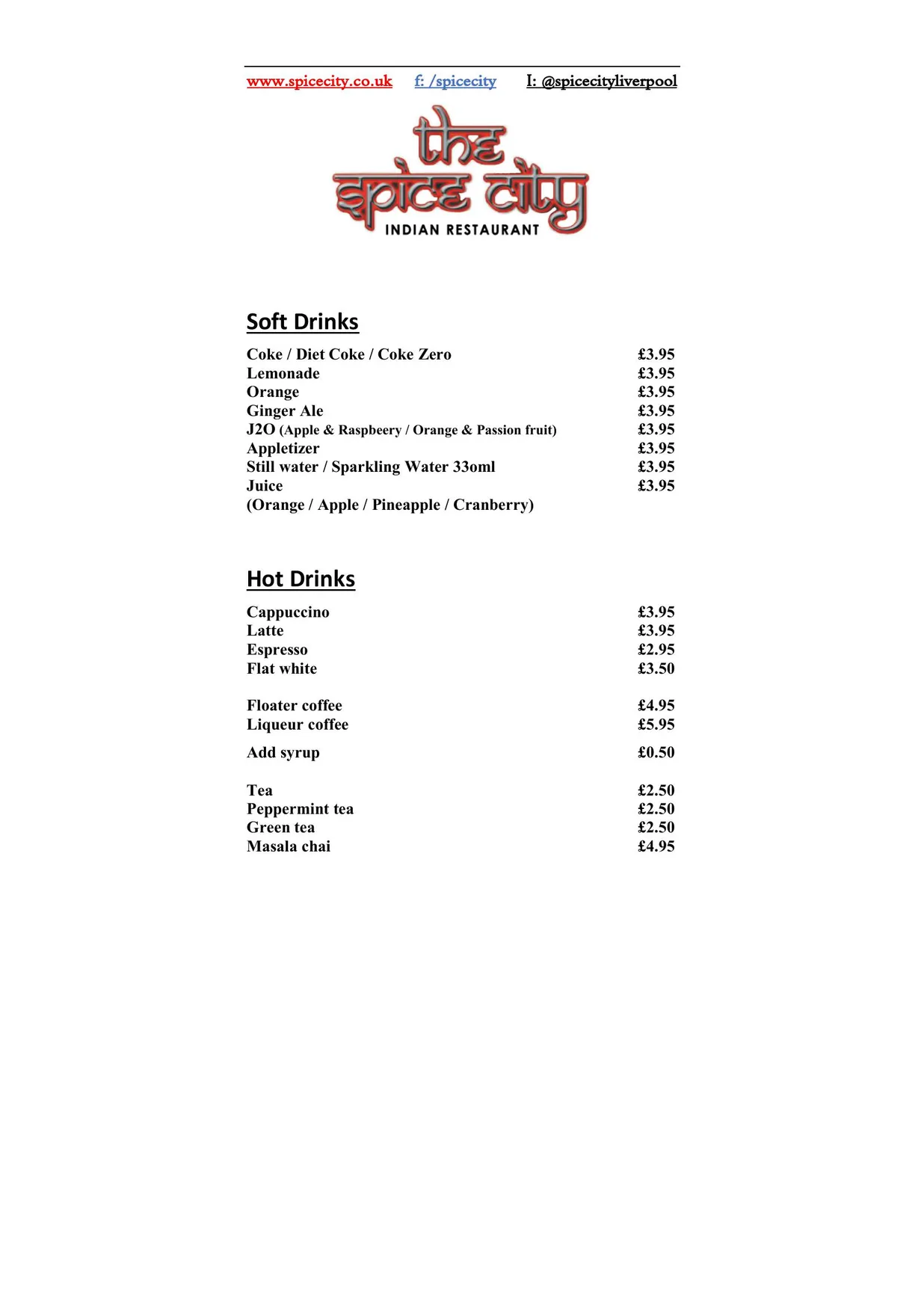 Spice City menu, page 7