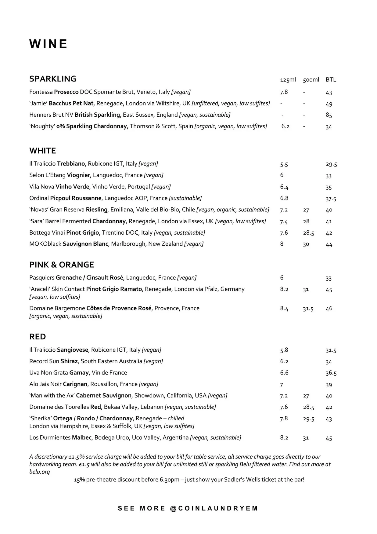 Coin Laundry menu, page 2