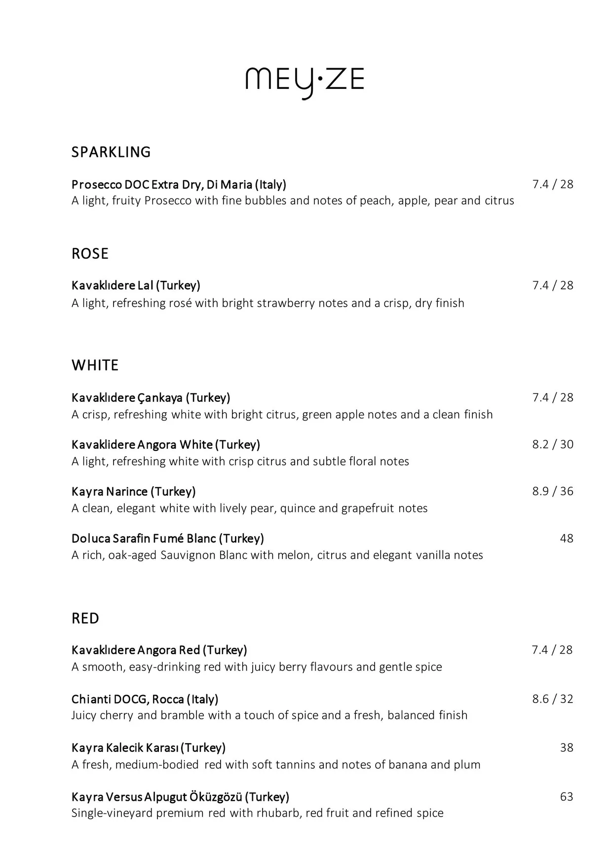 MEY·ZE menu, page 3