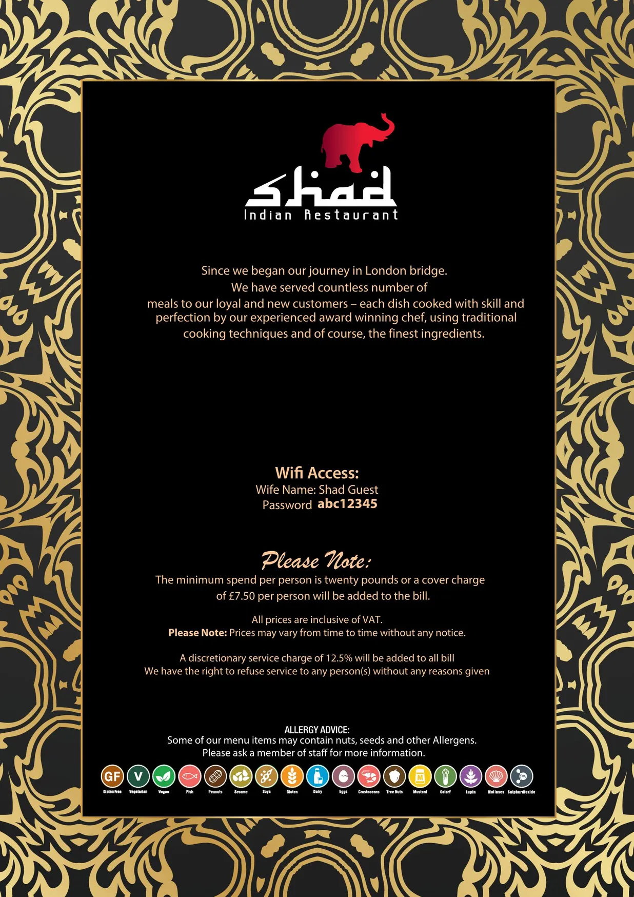 Shad Indian menu, page 2