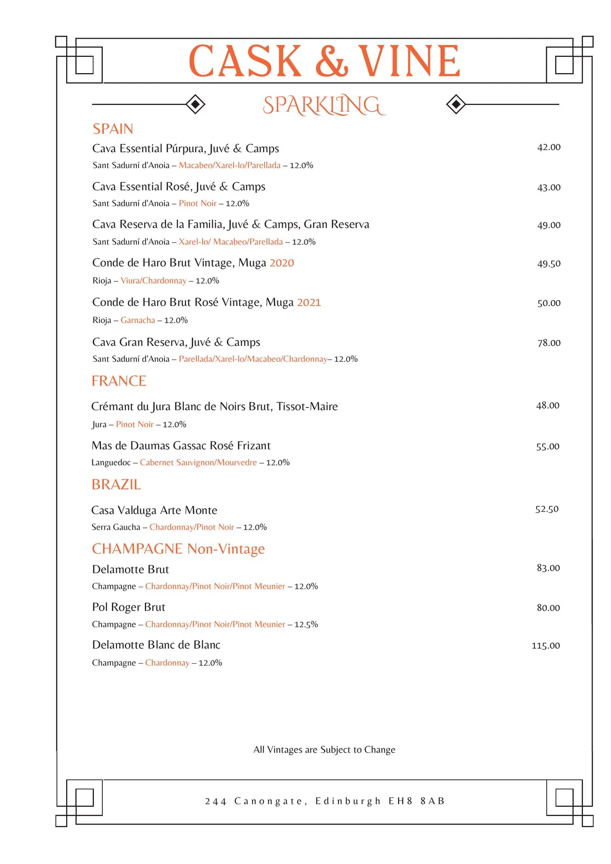 Cask & Vine menu, page 11