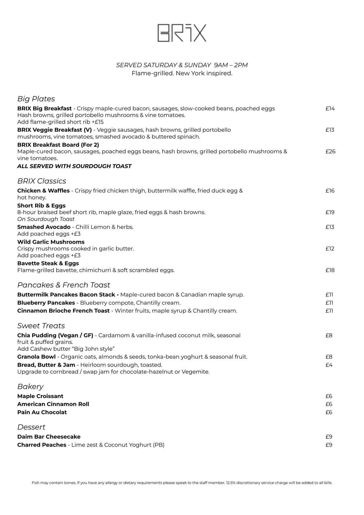 BRIX LDN menu, page 1