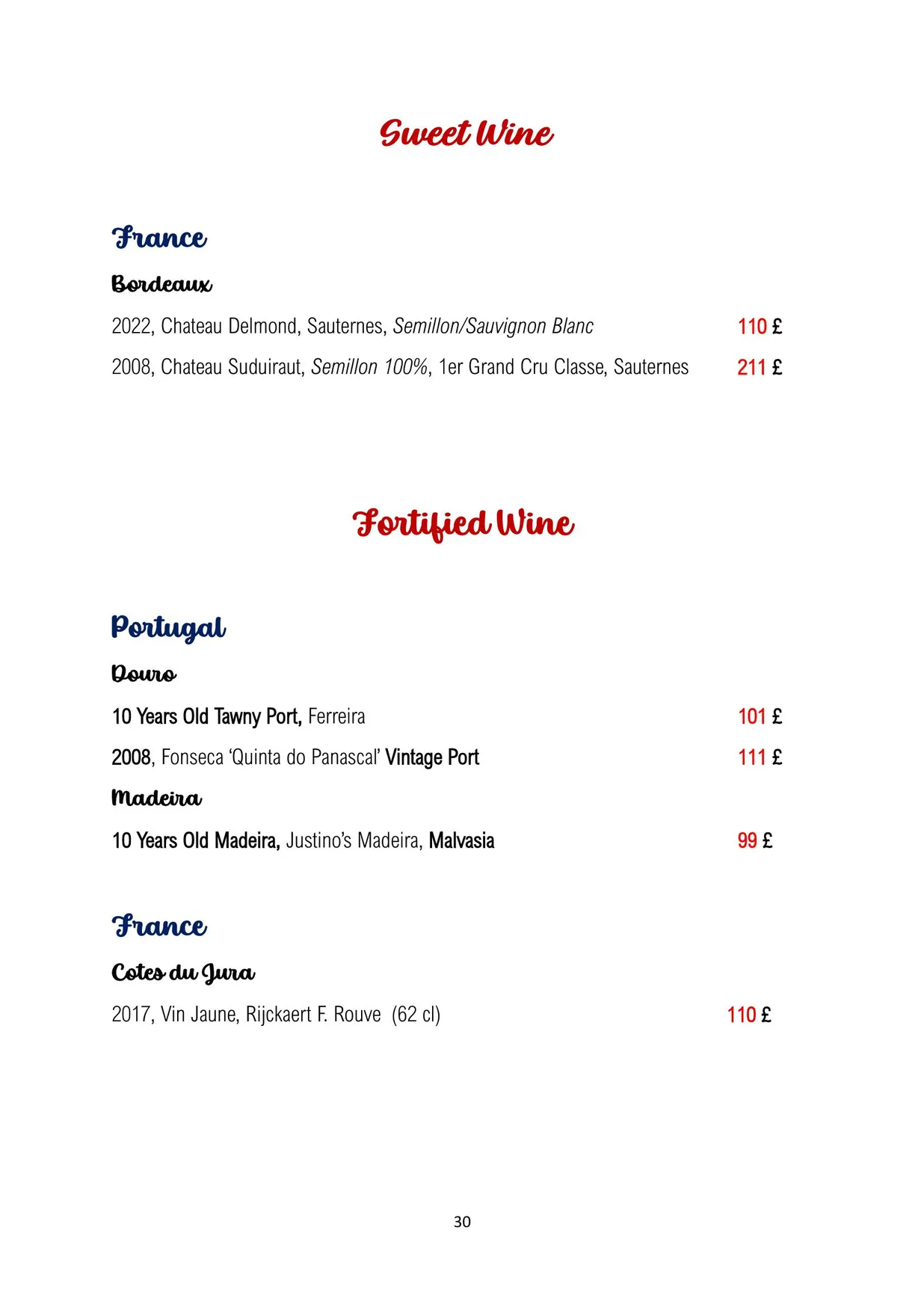 Traders Wine Bar menu, page 31