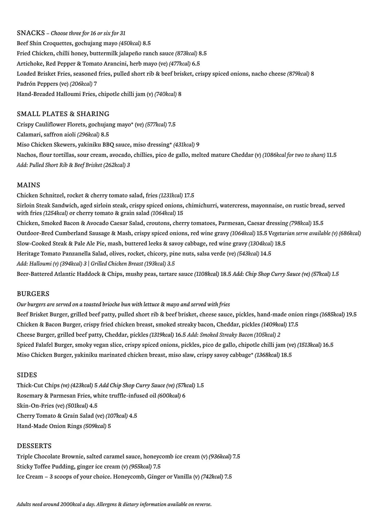 Fighting Cocks Moseley menu, page 1