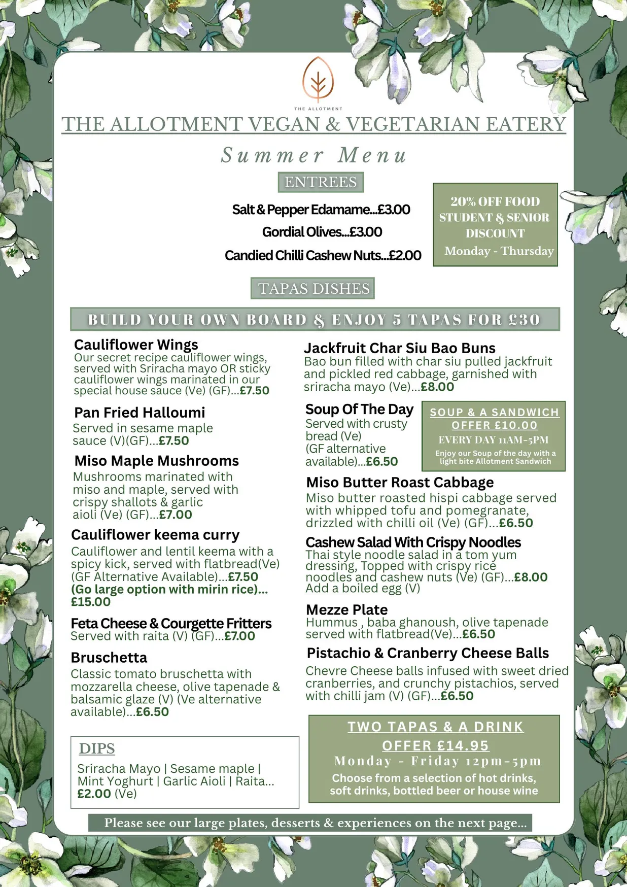 The Allotment Vegan & Vegetarian Eatery menu, page 1