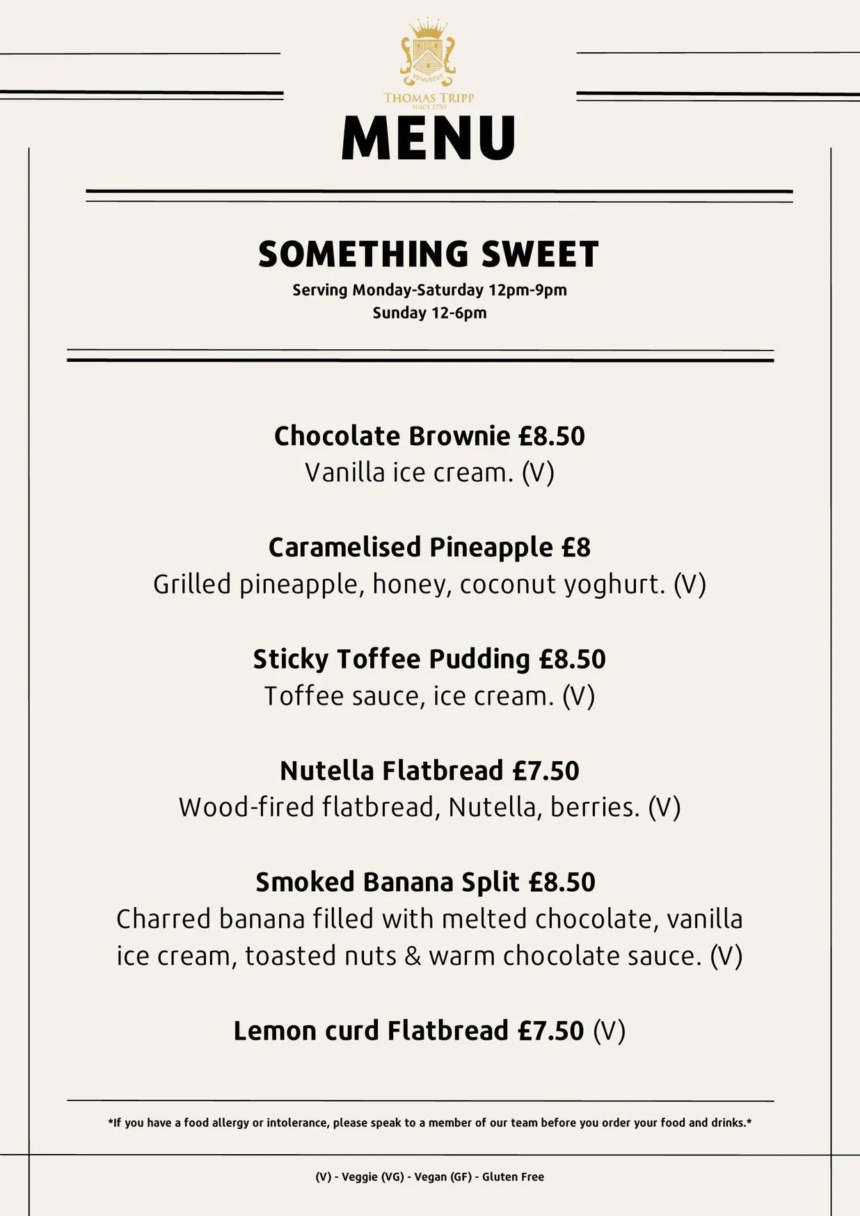 Thomas Tripp menu, page 3