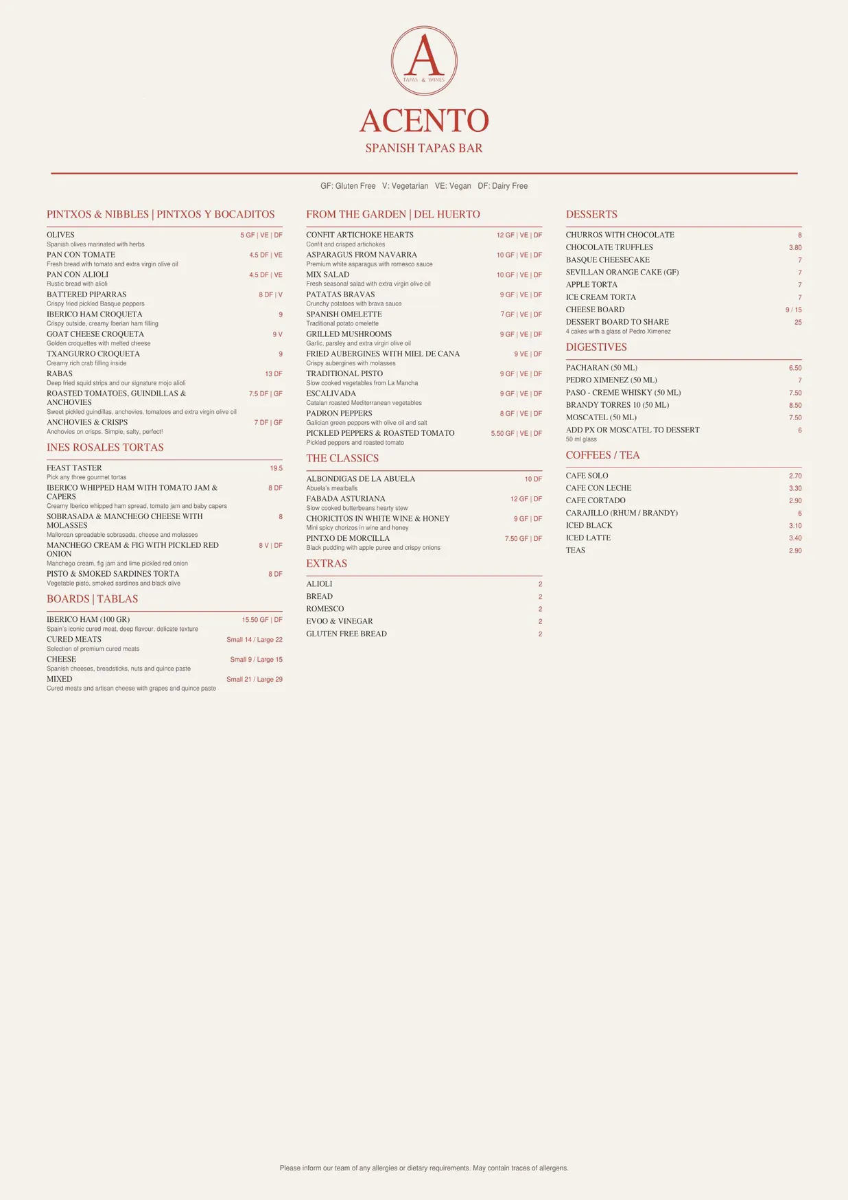Acento menu, page 1