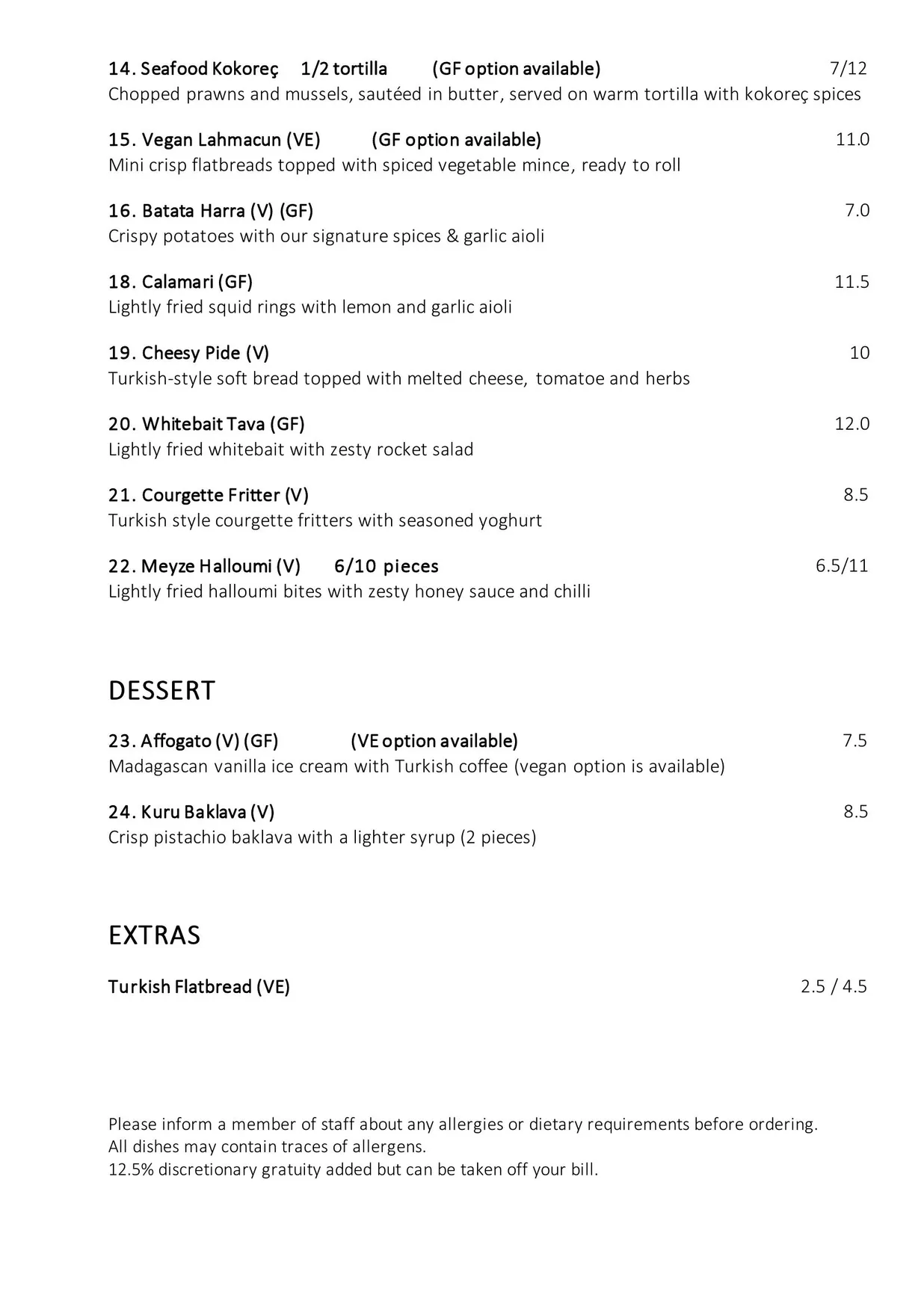 MEY·ZE menu, page 2