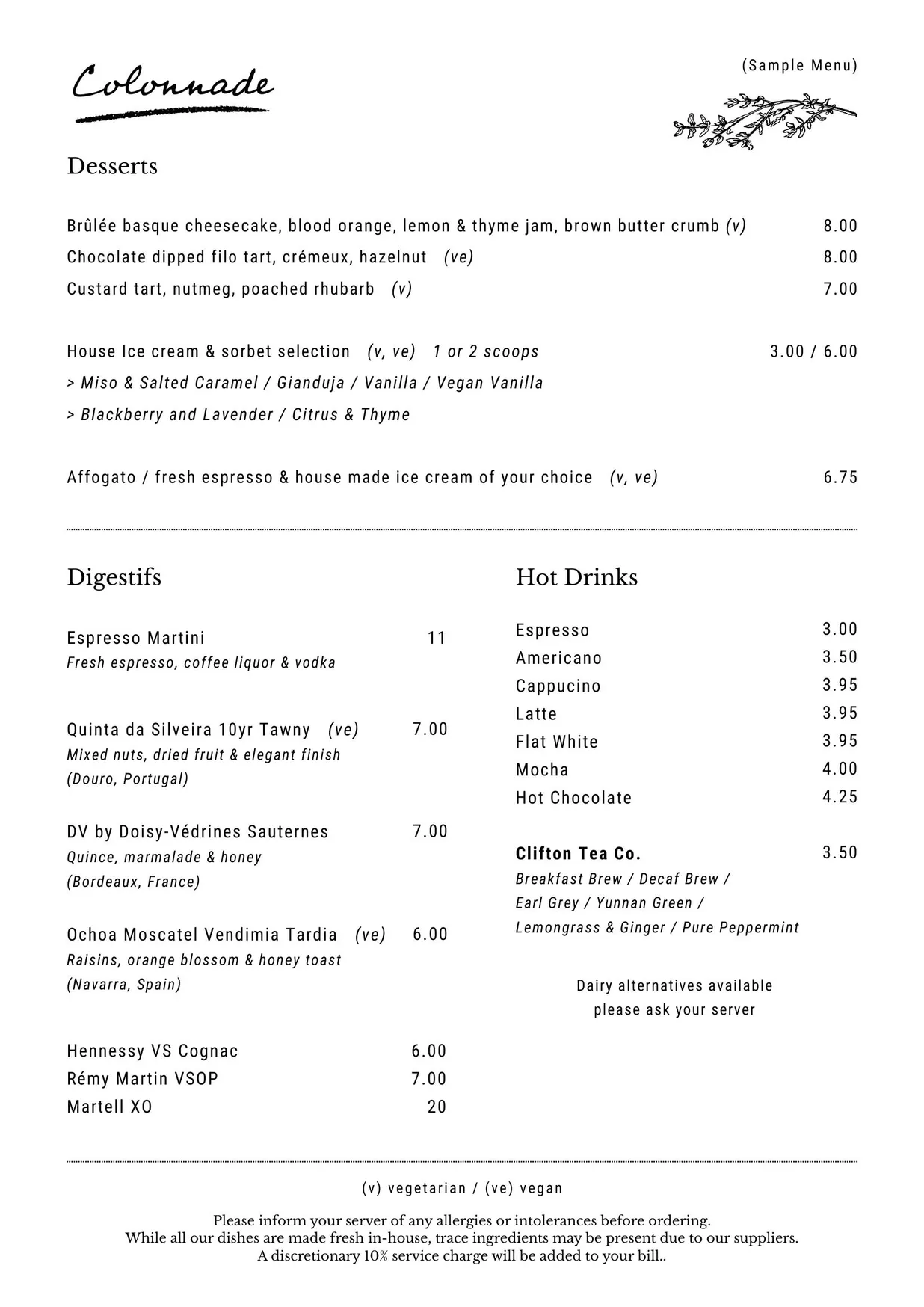 Colonnade menu, page 3