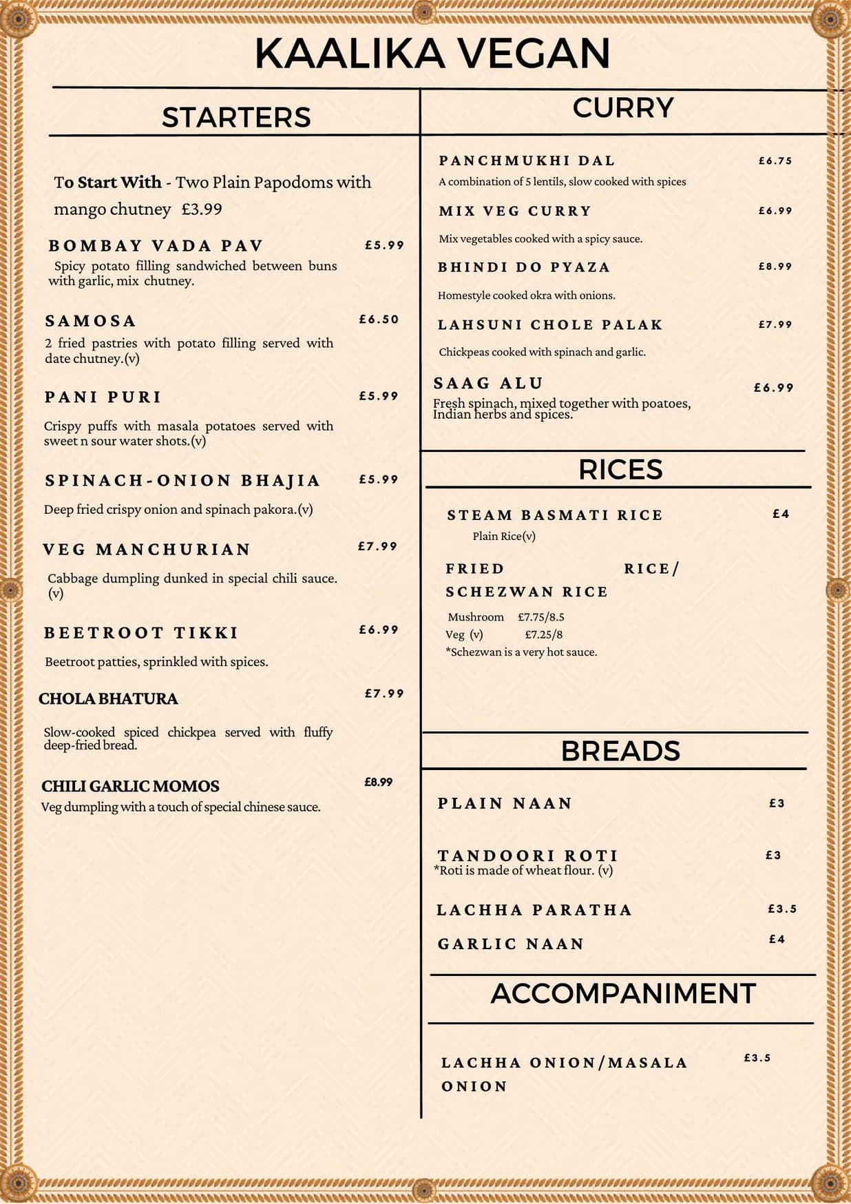 Kaalika Indian Restaurant menu, page 3