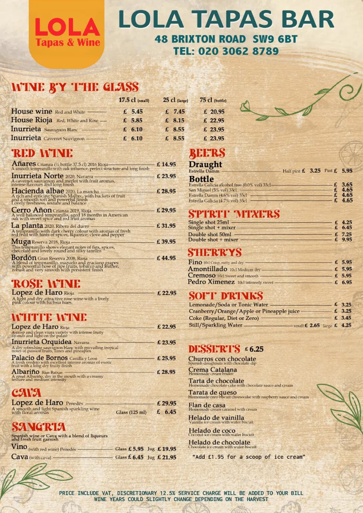 LOLA Tapas & Wine menu, page 3