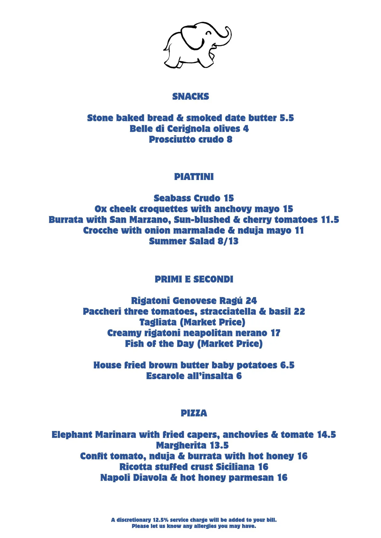 Elephant menu, page 1