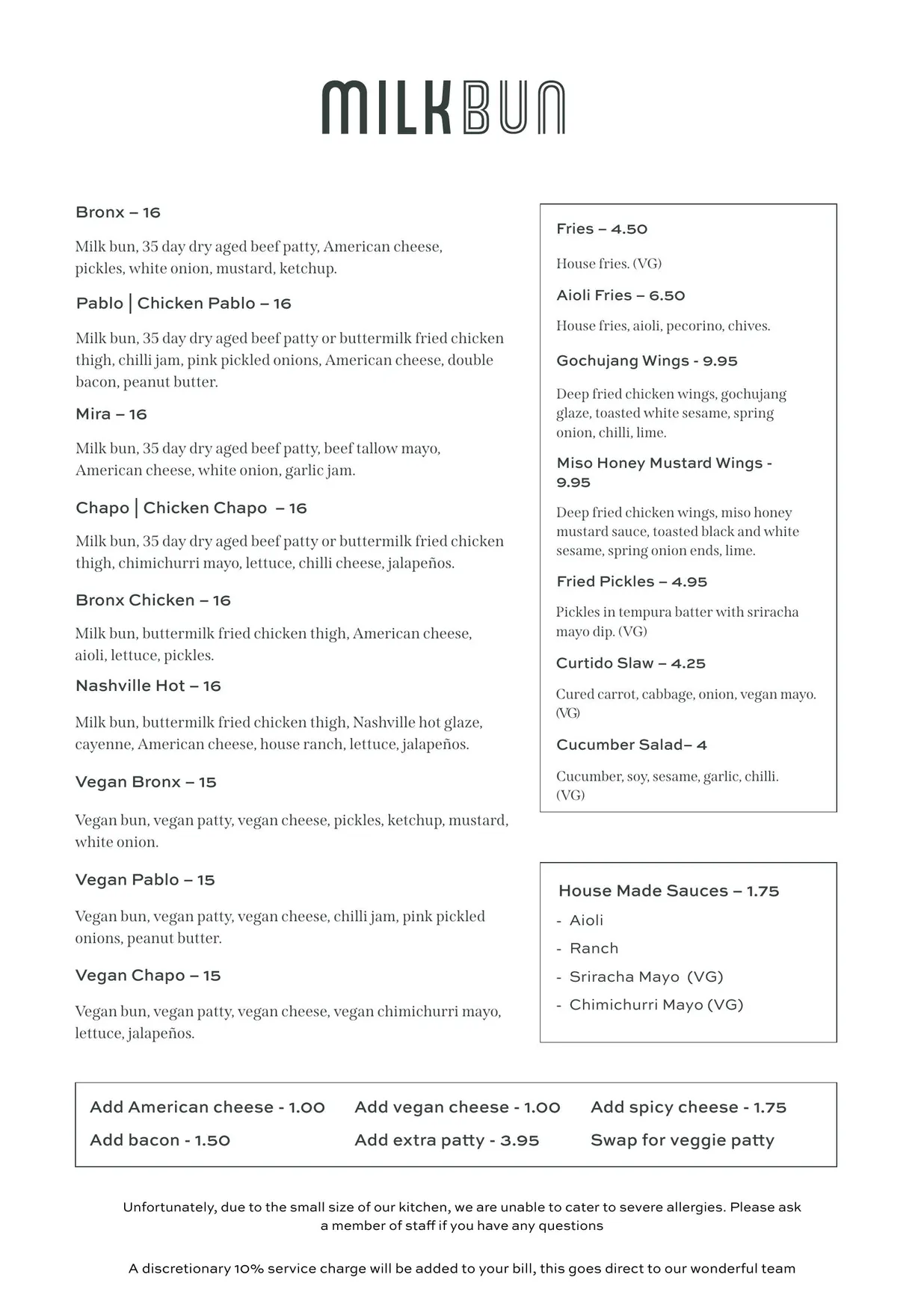 Milk Bun menu, page 2