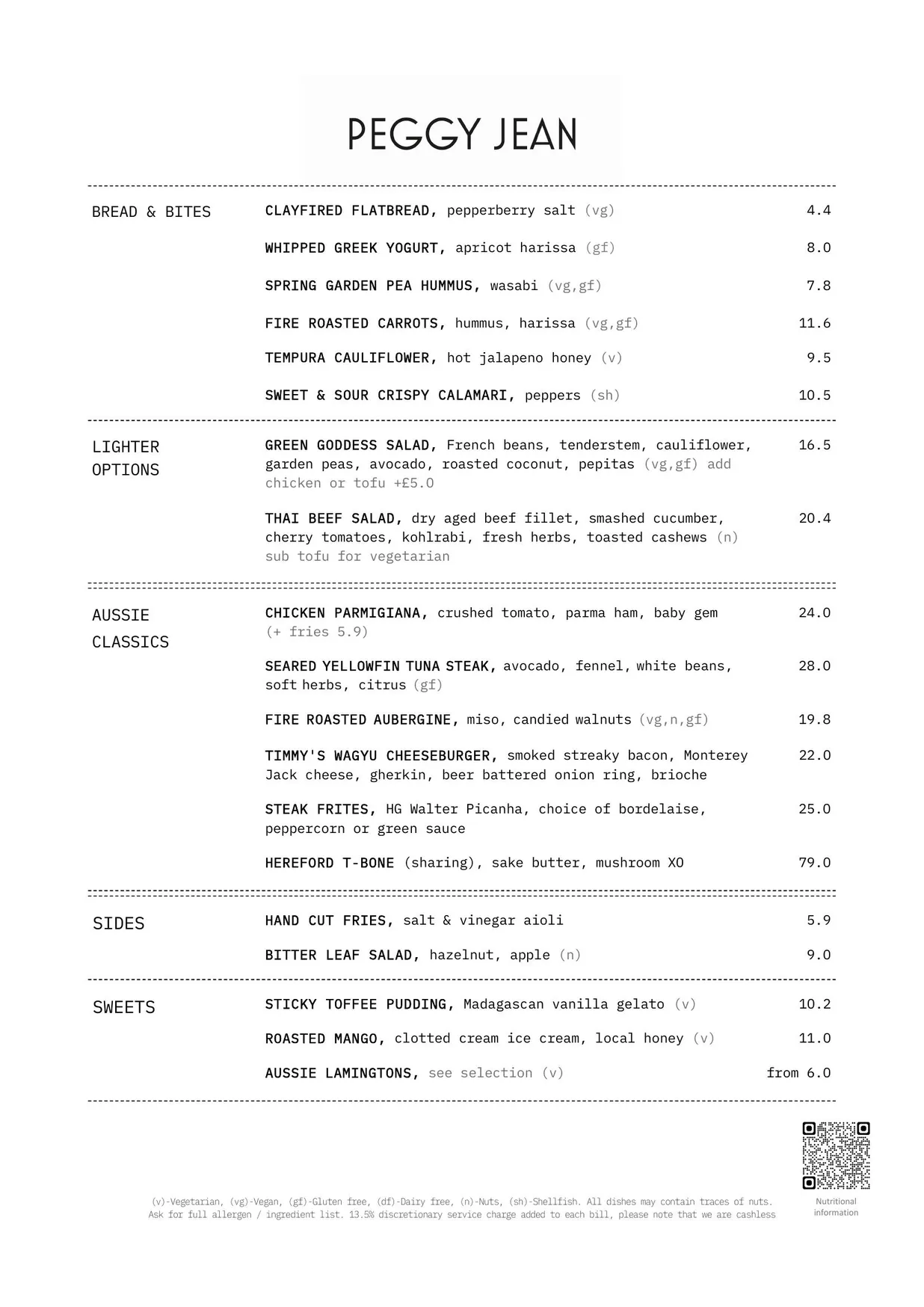 Peggy Jean at Riverside Green menu, page 1