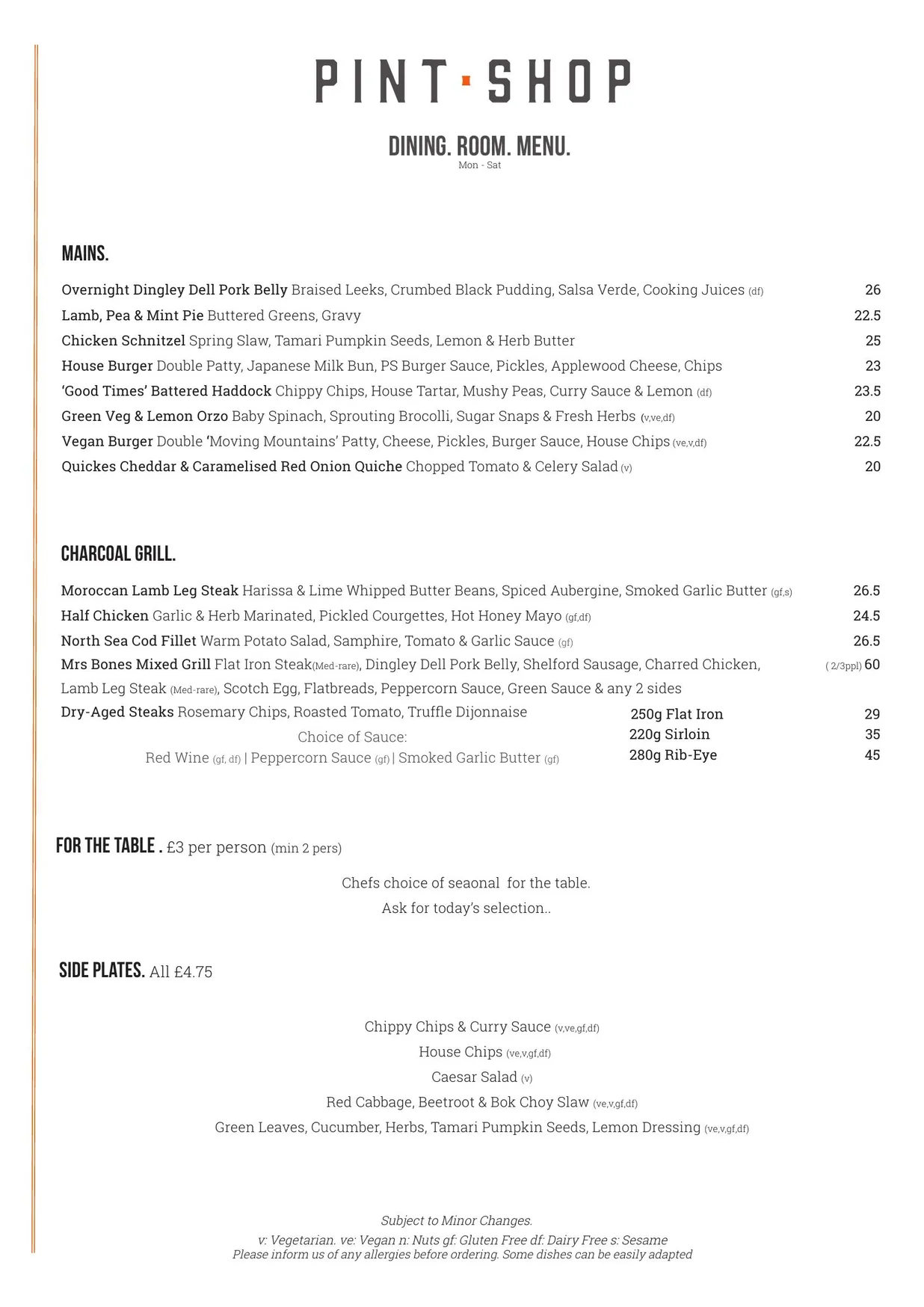 Pint Shop menu, page 2