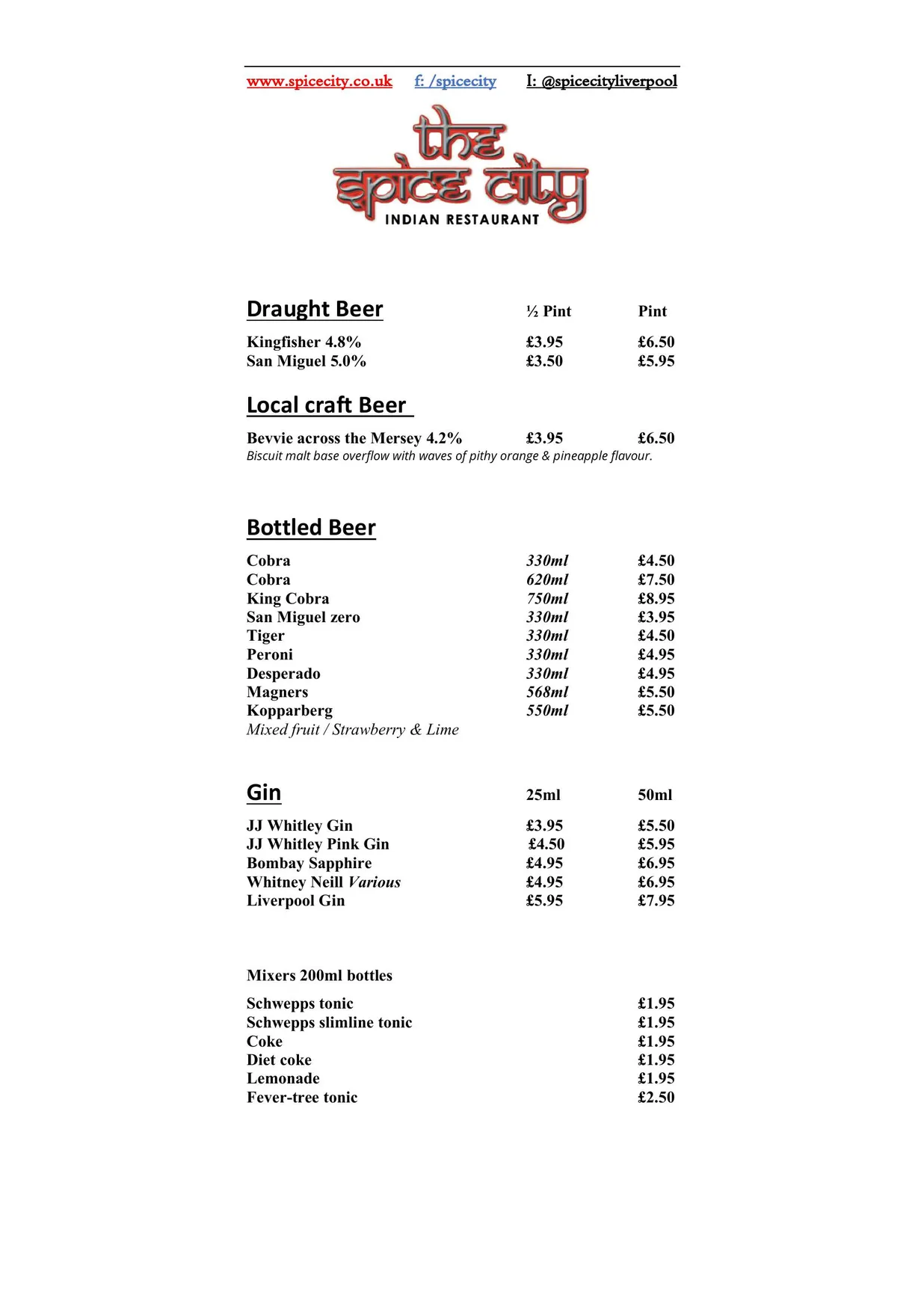Spice City menu, page 5