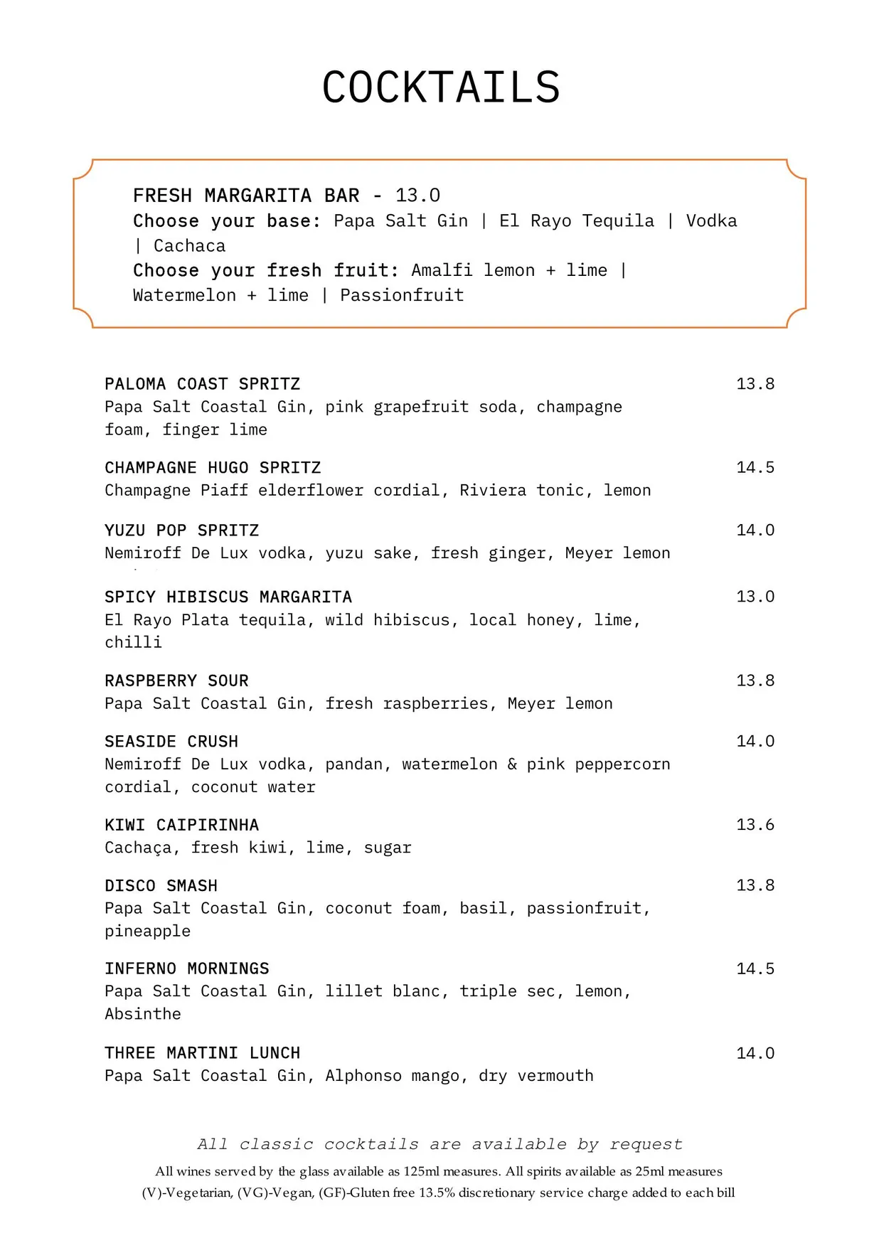 Margot Green menu, page 6