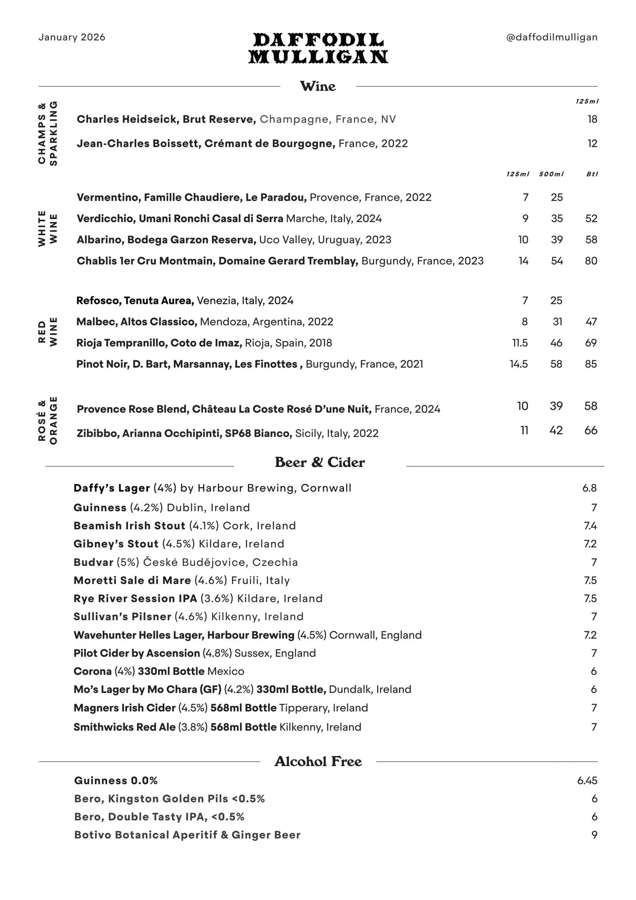 Daffodil Mulligan menu, page 2