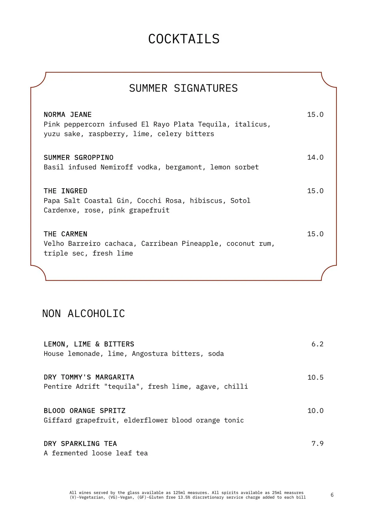 Larry's at the National Portrait Gallery menu, page 7