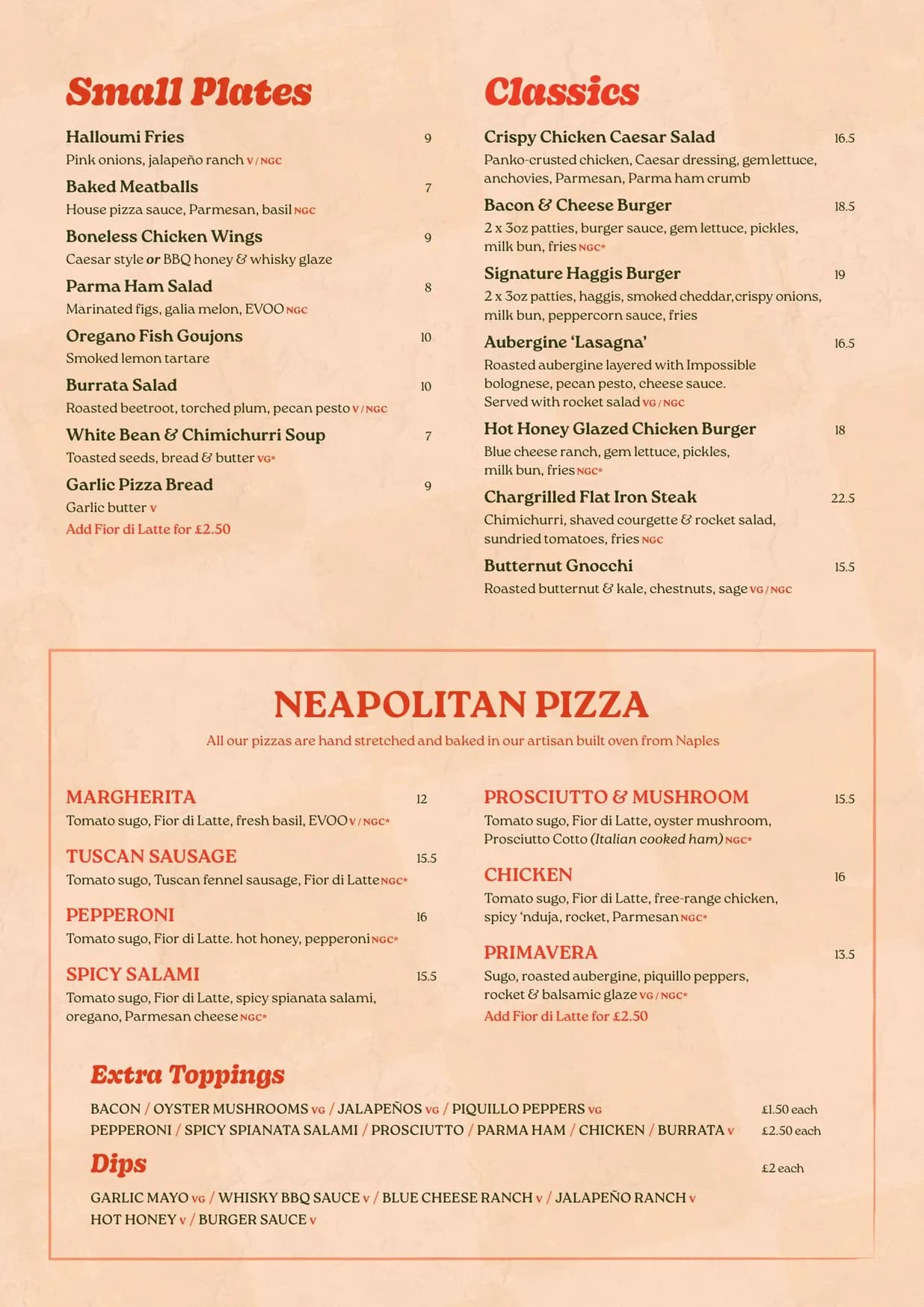 Cold Town House menu, page 1