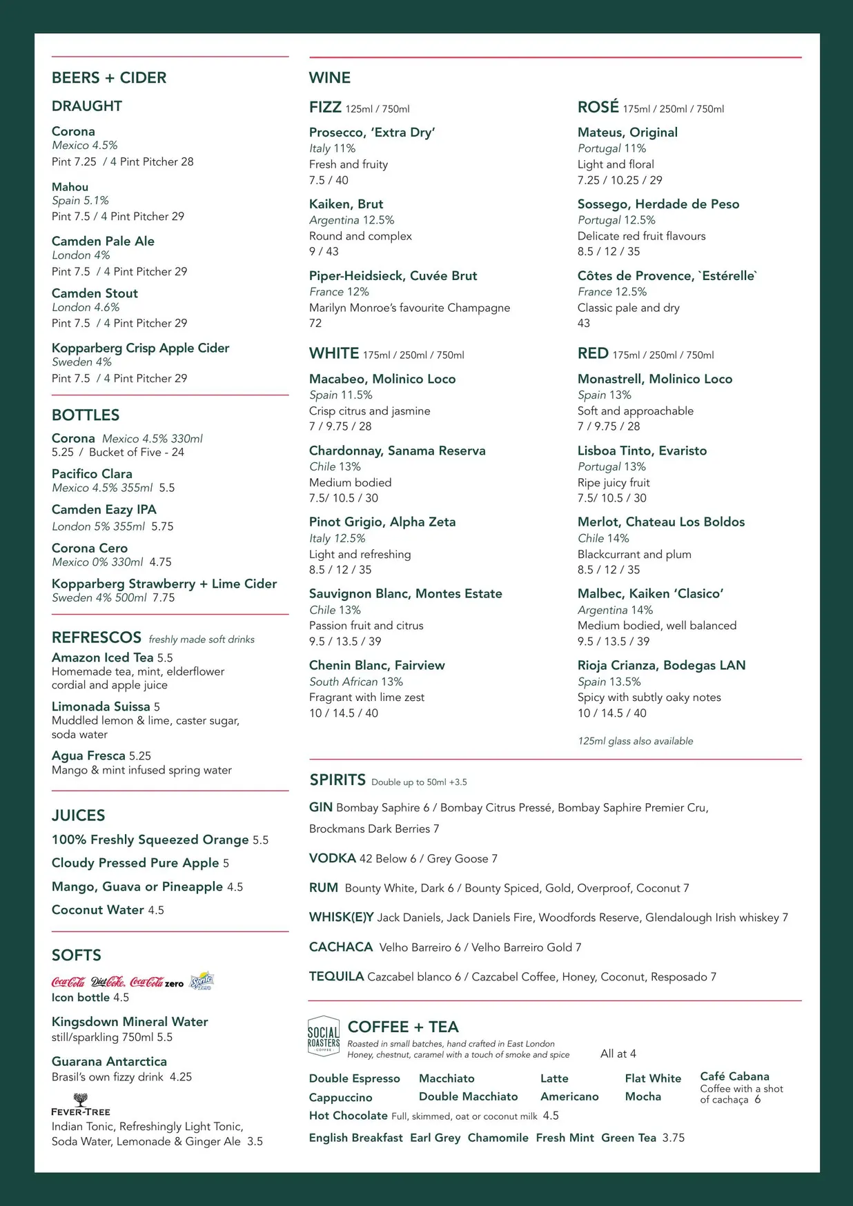 Cabana Covent Garden menu, page 4