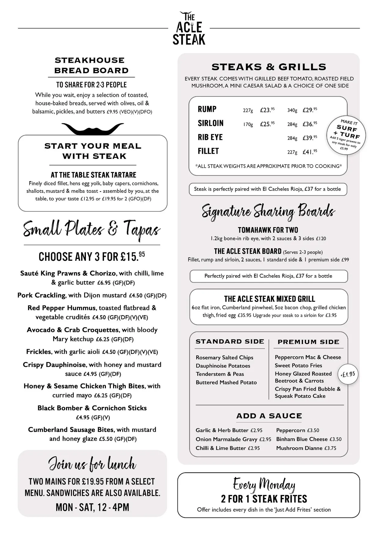 Kings Head - Acle Steak House menu, page 1